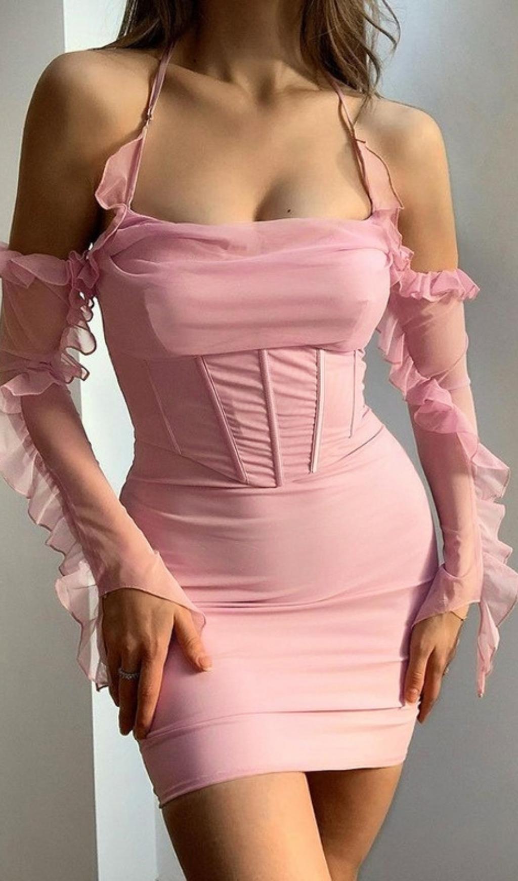 Bodycon-Minikleid mit Rüschenkorsett in Pink