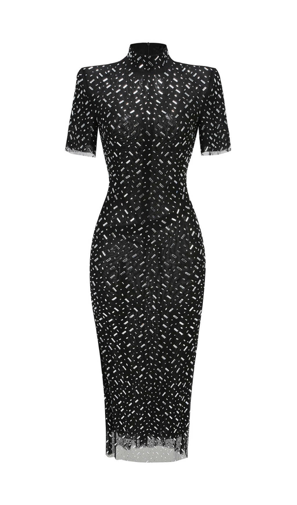 TIFFANY CRYSTAL EMBELLISHED MAXI DRESS IN BLACK