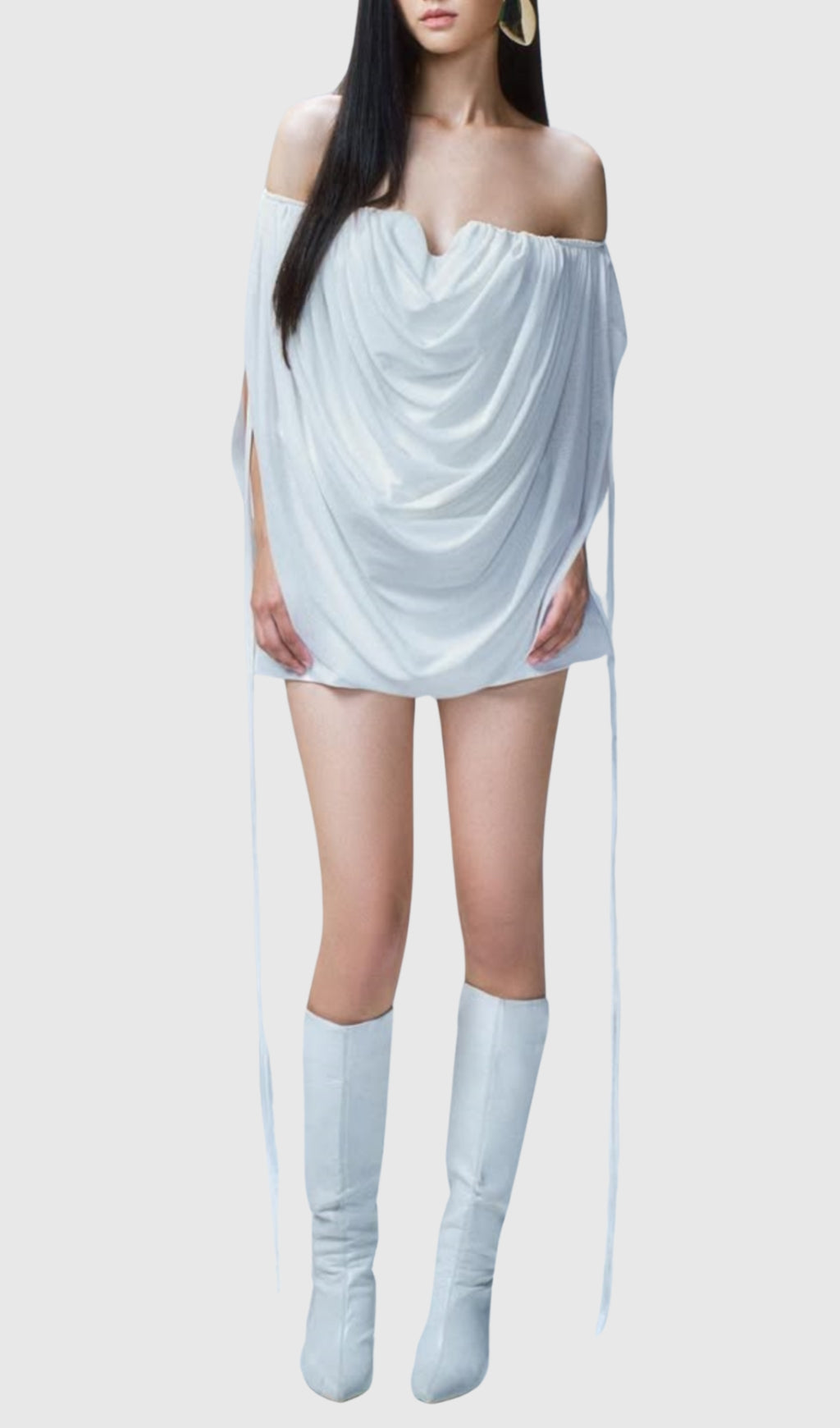 ODRUTA OFF SHOULDER DRAPED TOP IN WHITE