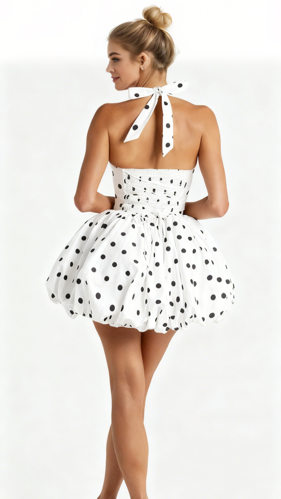 AIIZIE MARICIA MINI DRESS - BLACK POLKA DOT PRINT - product image