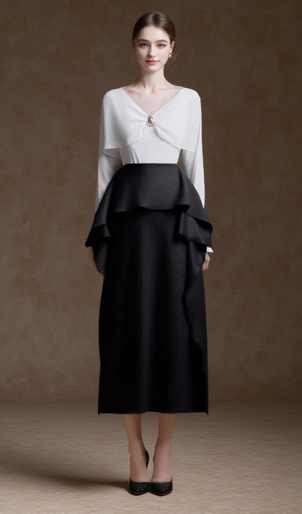 NELLY STRAIGHT RUFFLED MELANI MIDI SKIRT