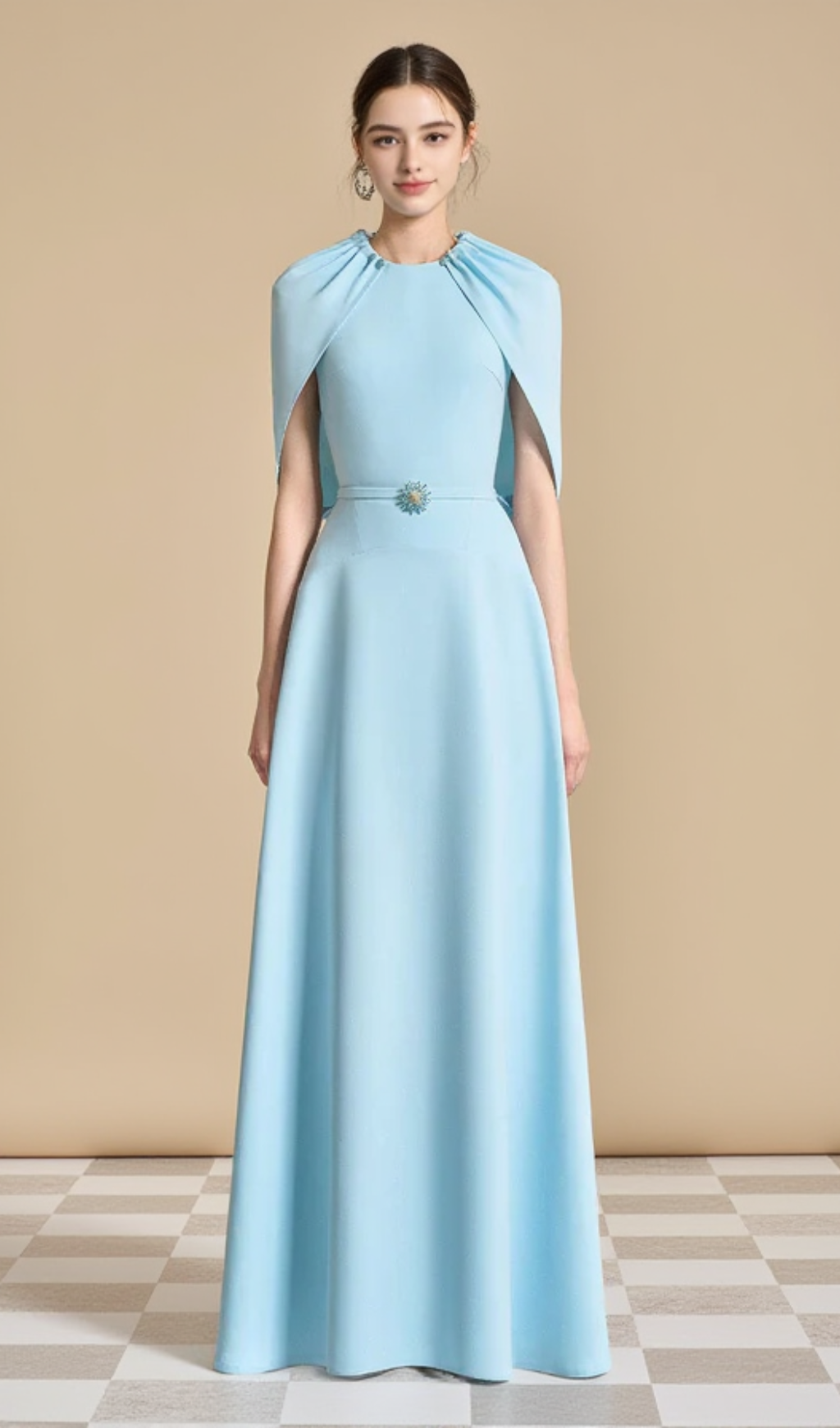 JASMINE A-LINE CAPE SLEEVED MAXI DRESS IN LIGHT BLUE