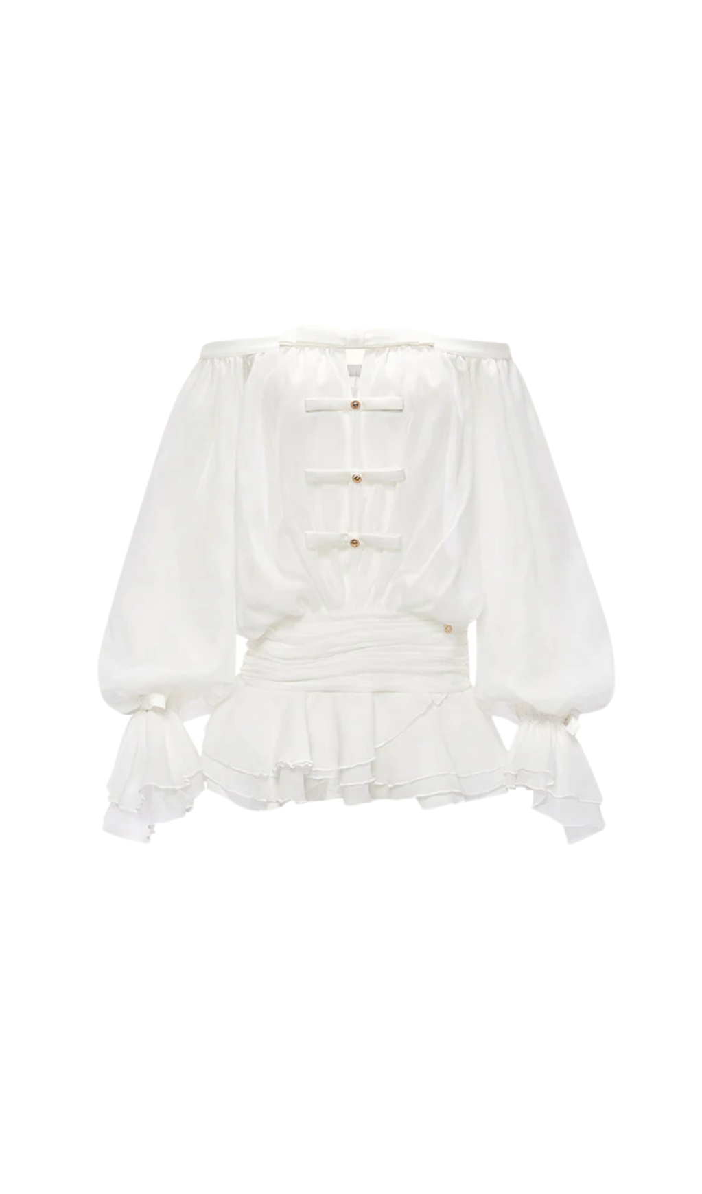 trägerloses Minikleid mit Puffärmeln in Perlweiß