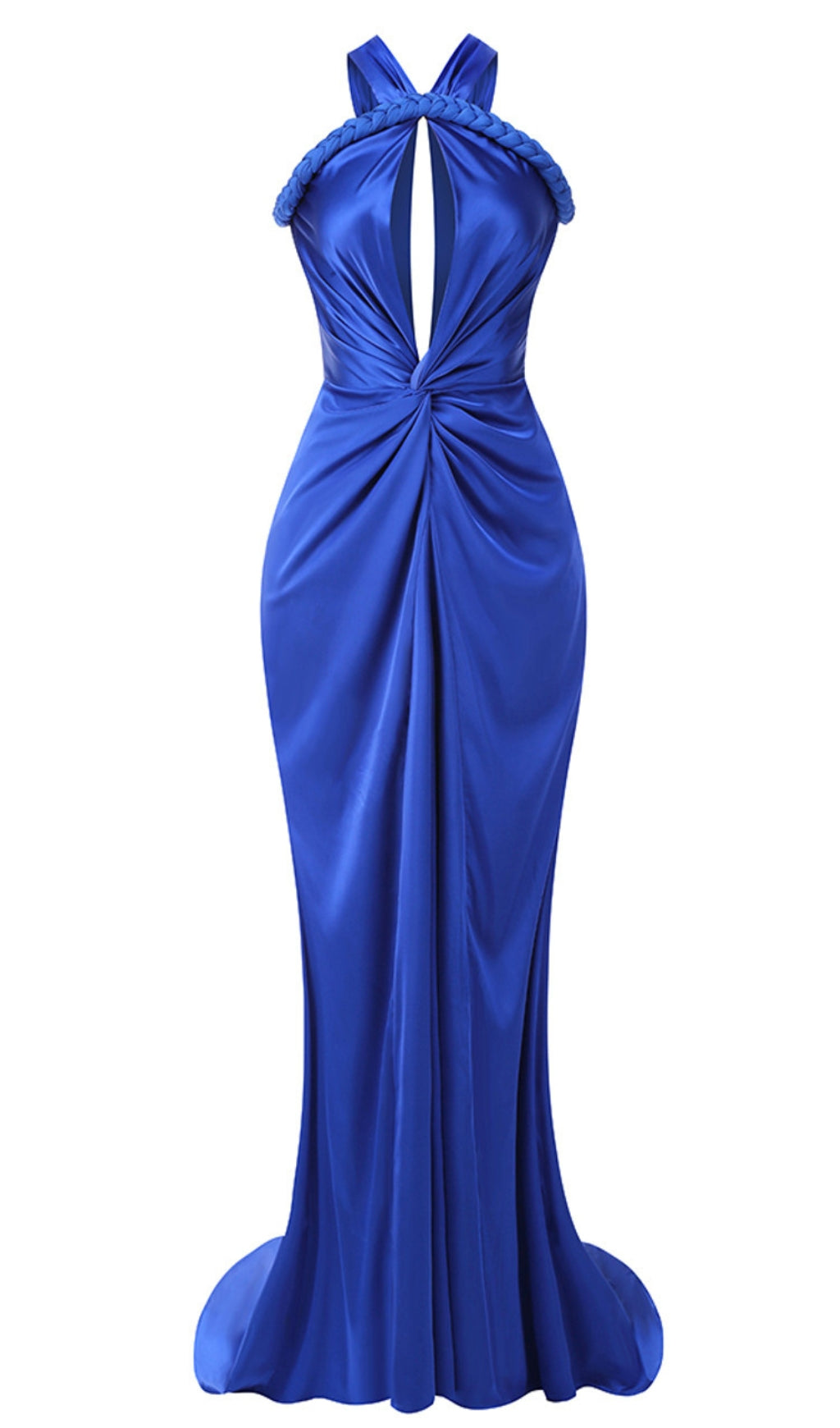 HALTER BRAIDED DRAPED MAXI DRESS BLUE