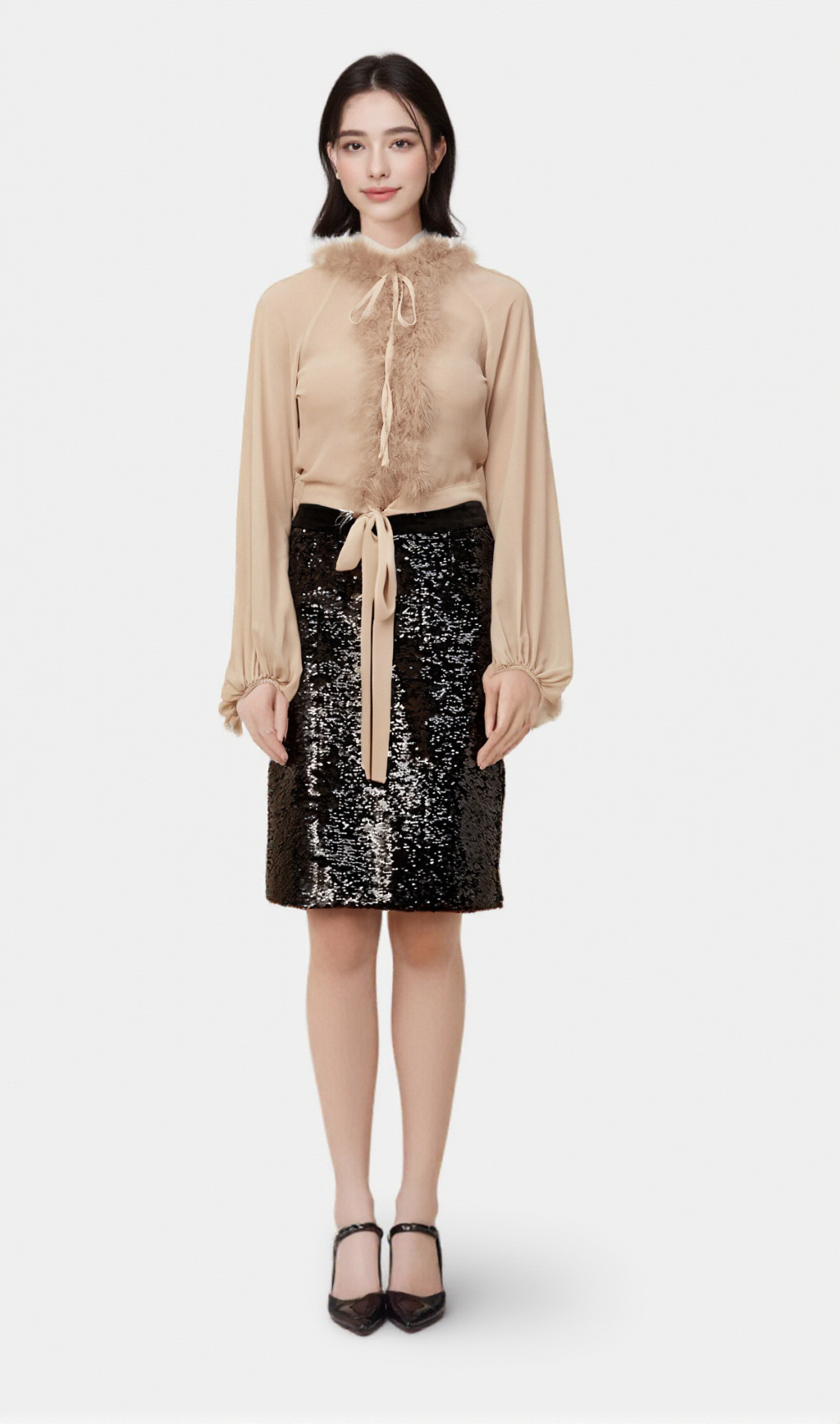 Salome Chiffonbluse mit Federdetail