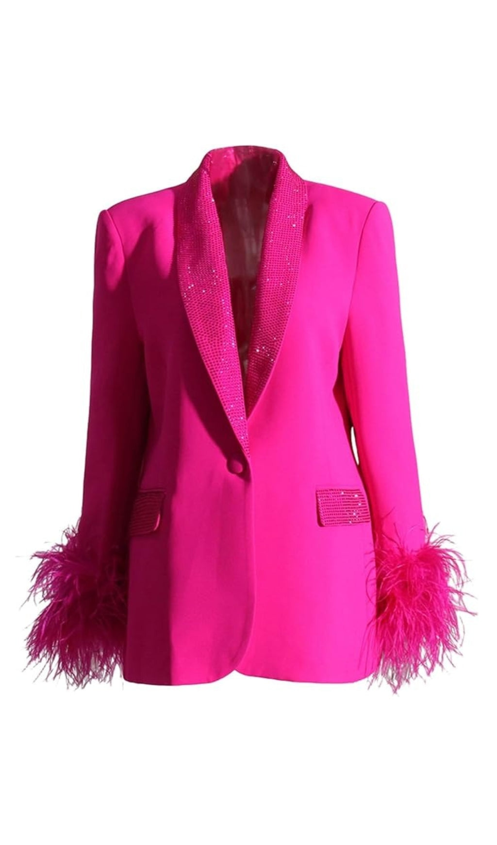 RHINESTONE FEATHER BLAZER IN PINK
