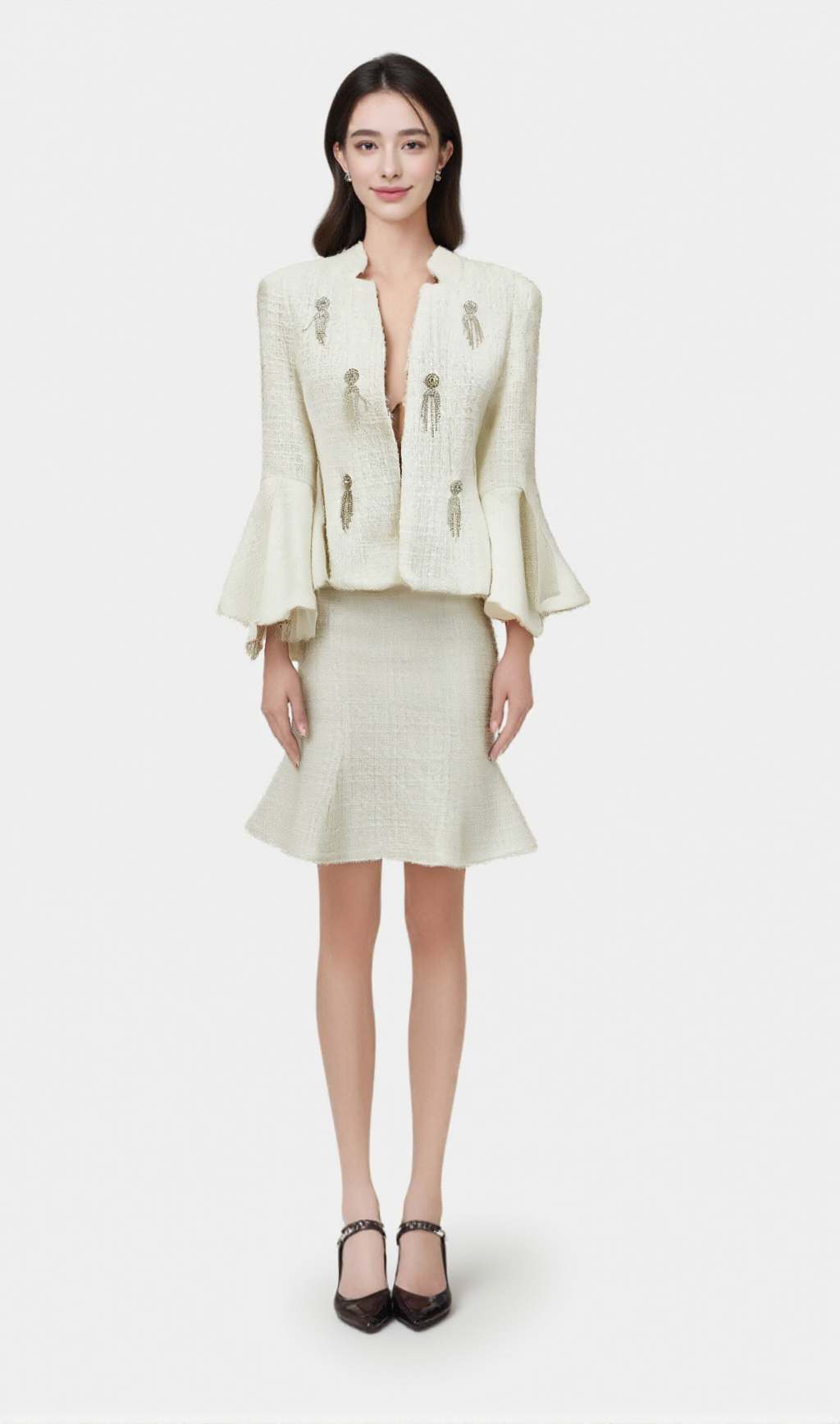 MADELEINE WHITE FLORAL EMBELLISHED MINI DRESS