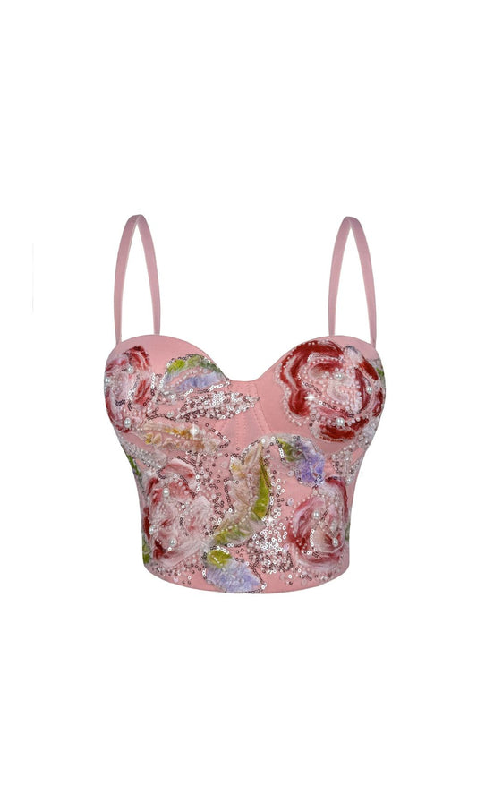 AIIZIE HAZINA FLORAL SEQUIN & PEARL EMBROIDERED BUSTIER CROP TOP - DAZZLING PARTY & FESTIVAL GLAM - product image