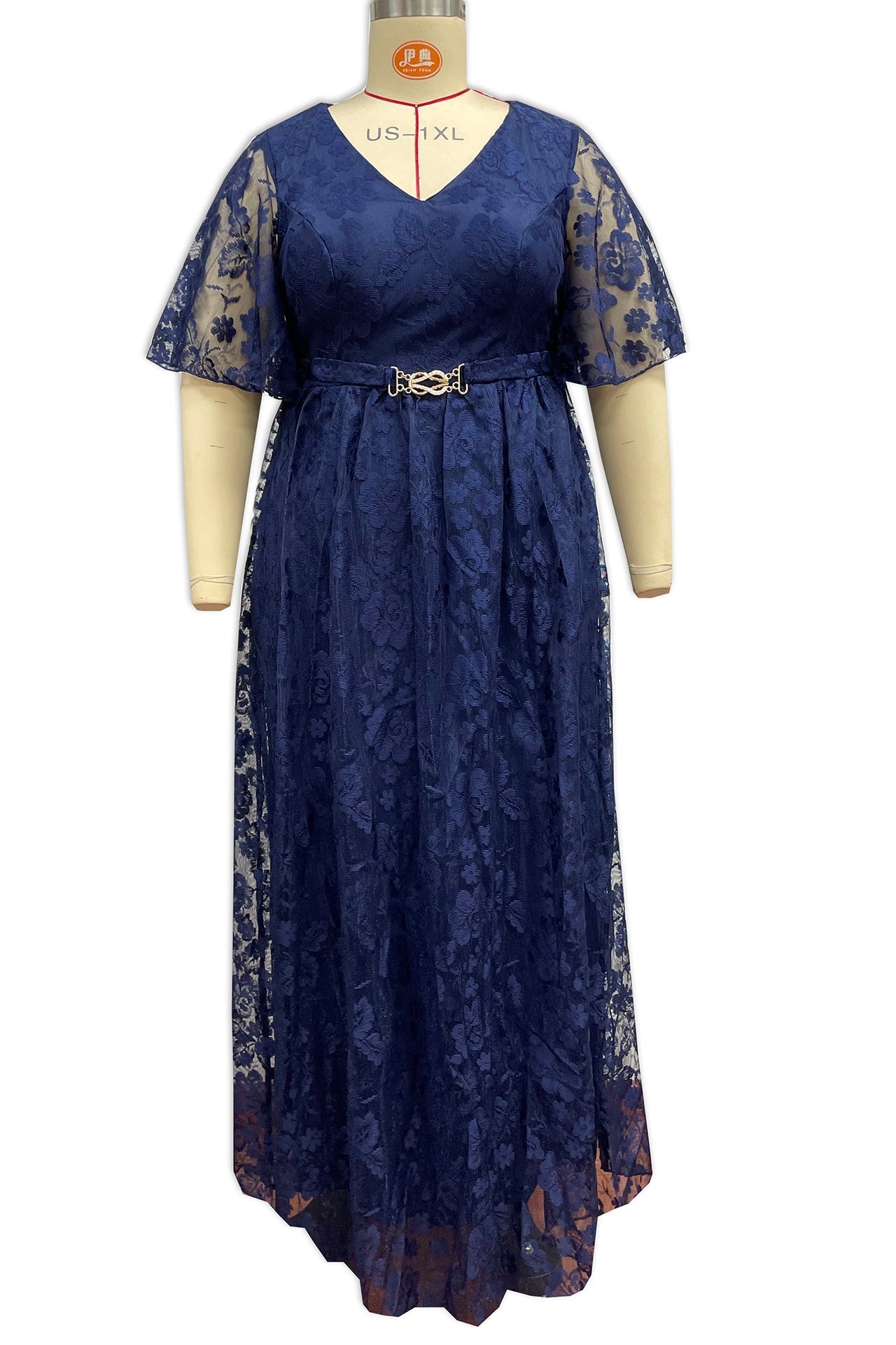 Priscilla Maxikleid mit V-Ausschnitt und Spitze