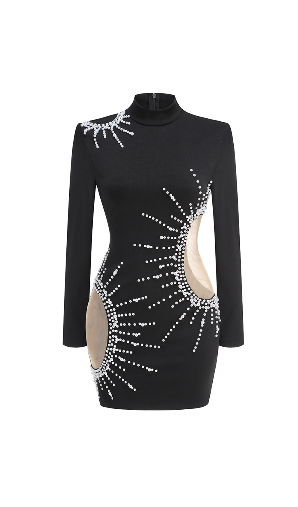 CAMILLE PEARL-EMBELLISHED MINI DRESS IN BLACK