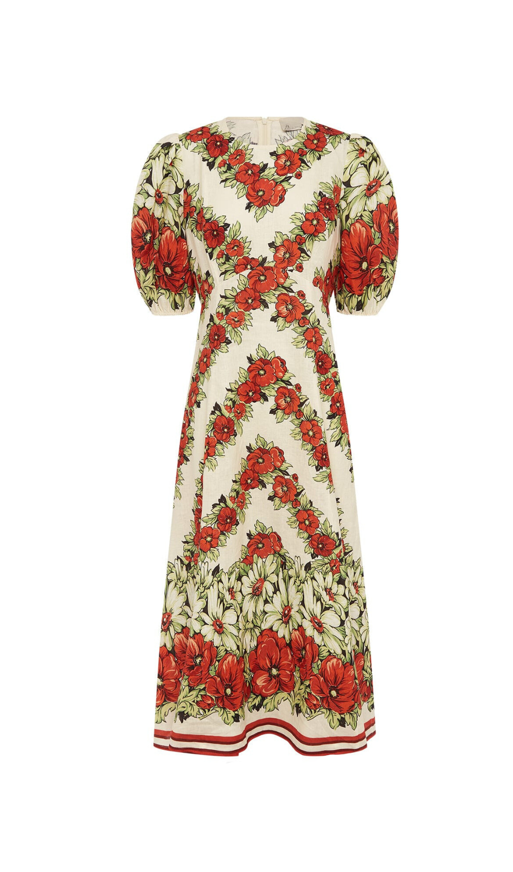 ALYSSA MIDIKLEID MIT BLUMENDRUCK IN ROT