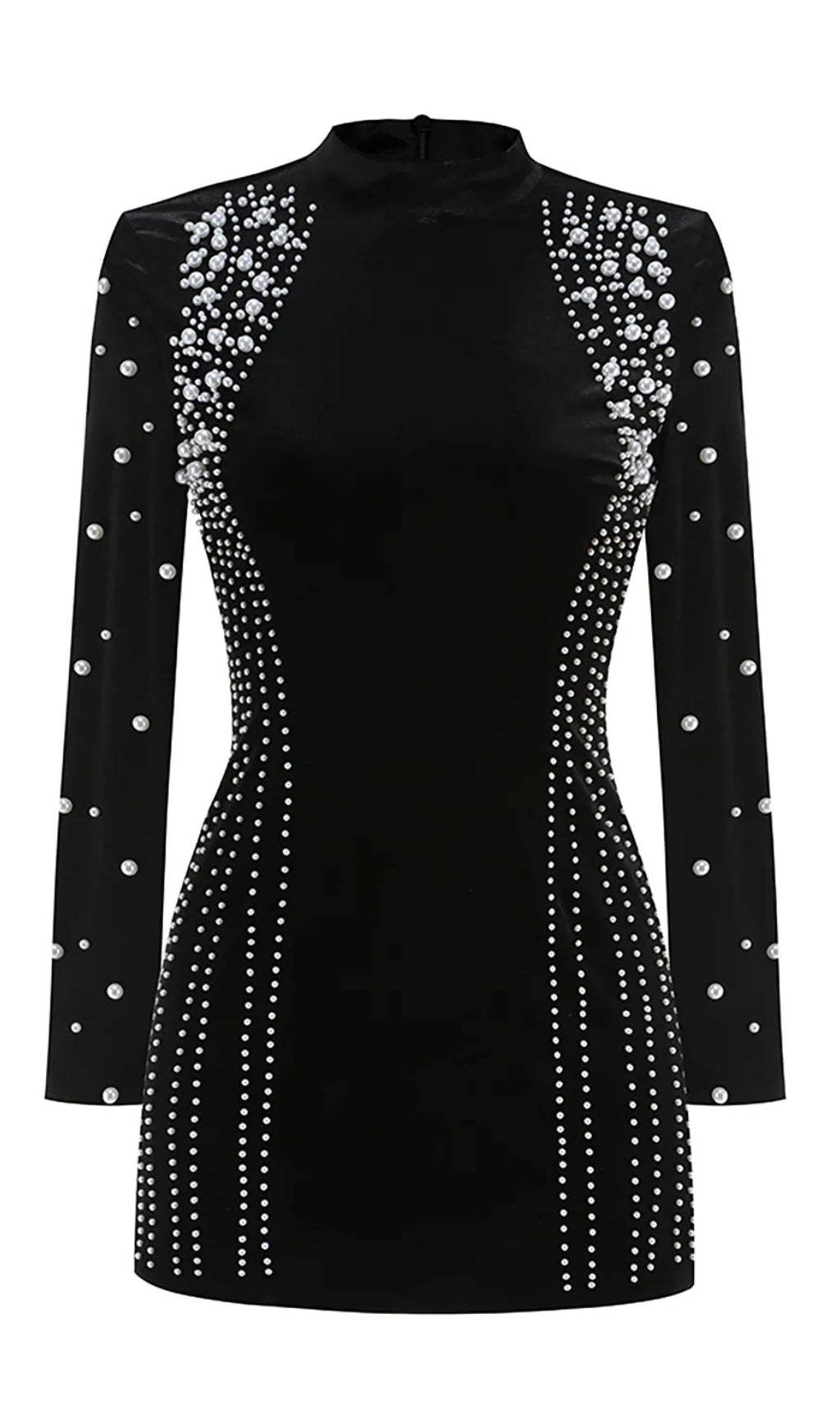 Agnes – Langärmliges Minikleid aus Perlensamt in Schwarz