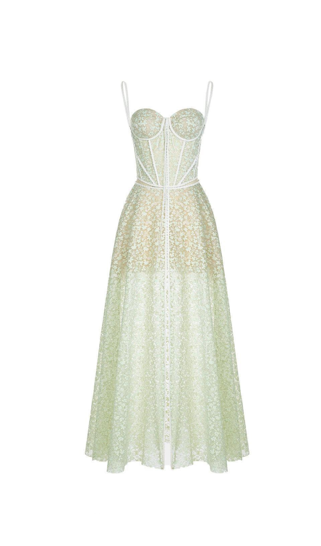 TESS LACE STITCHING HOLLOW SLIT MAXI DRESS IN GREEN