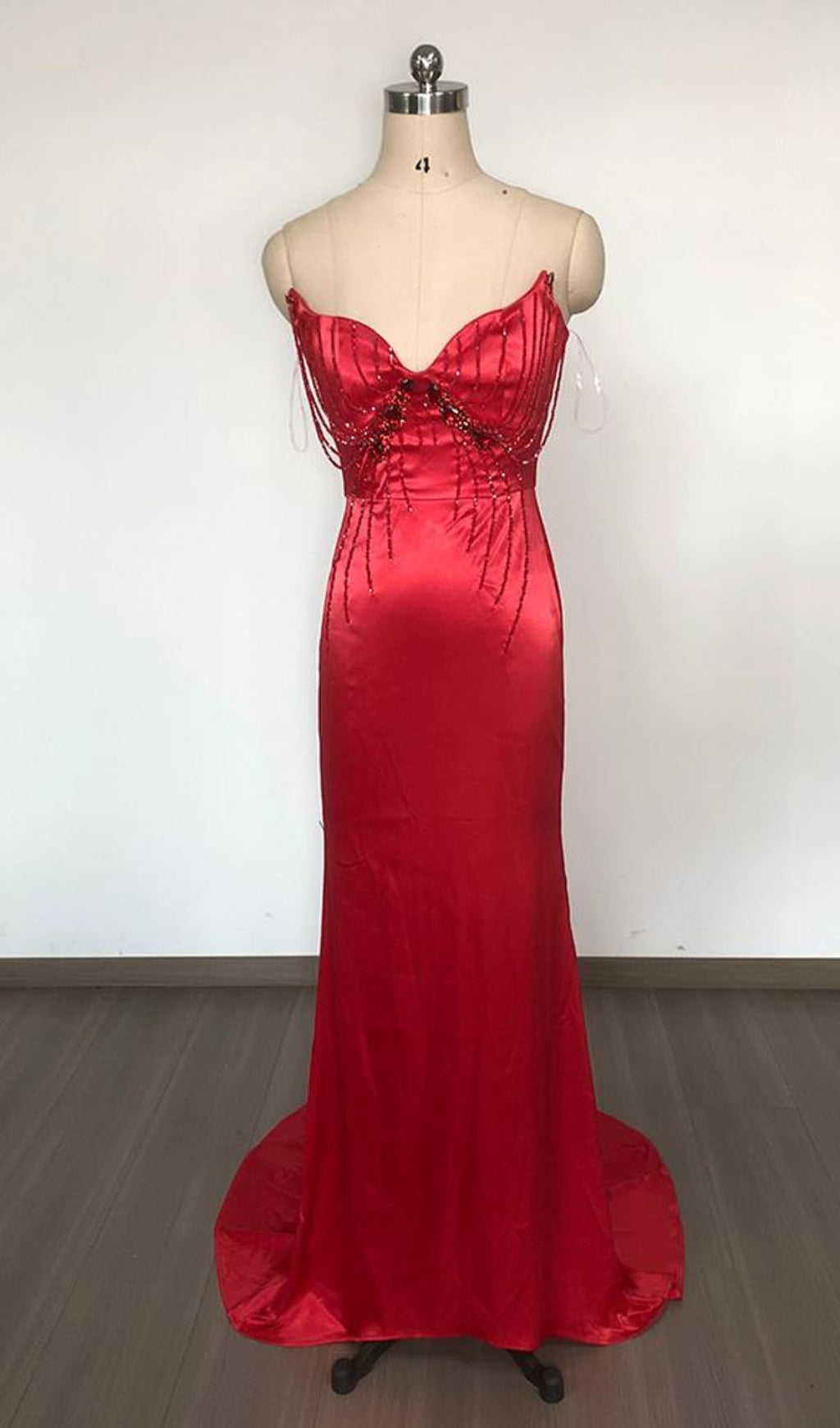 BOW EMBELLISHED STRAPLESS MAXI DRESS IN RED