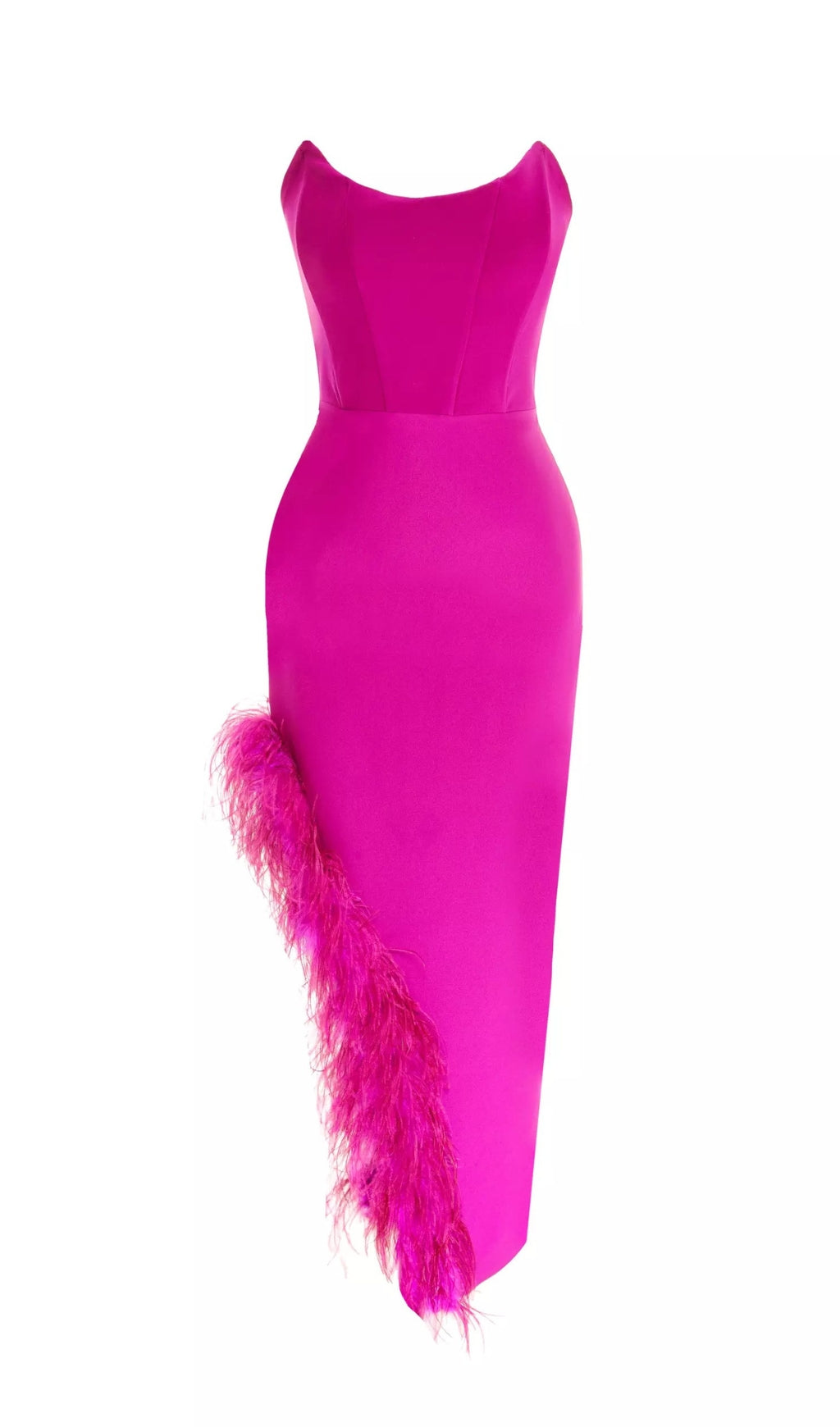 FEATHER HIGH-LOW KLEID IN HEISSEM ROT