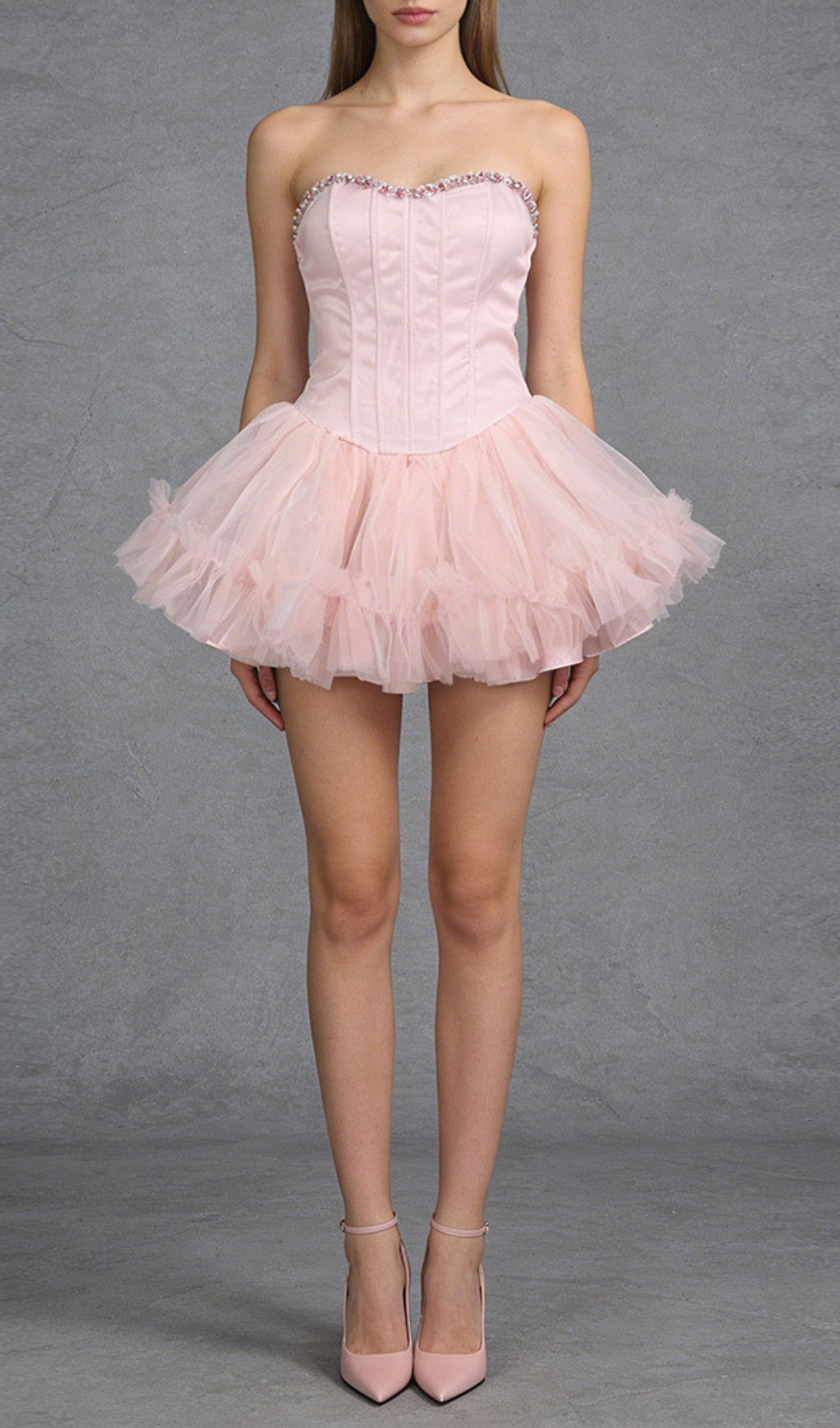 AIIZIE Jasmijn Pink Sparkle Strapless Corset Tulle Mini Dress - product image