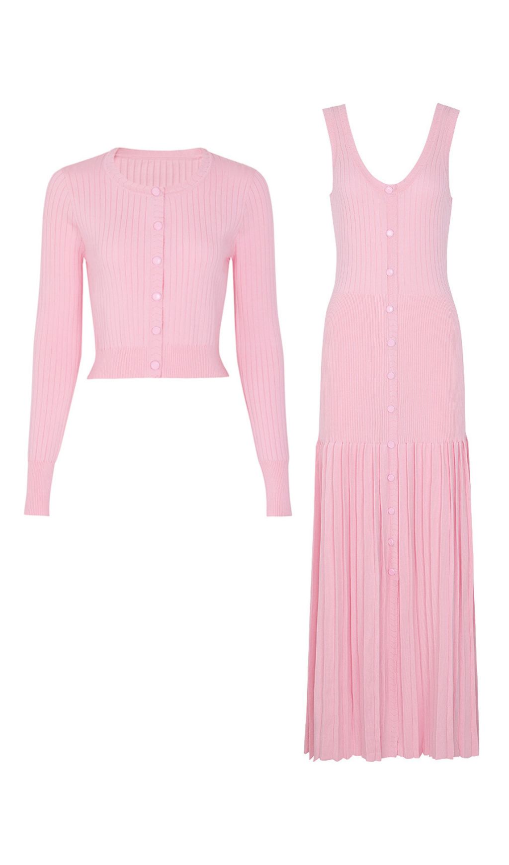 Jackie Pink Ribbed Knit Maxi Dress & Cardigan Set - Effortless Style & AIIZIE Jackie Pink Ribbed Knit Maxi Dress & Cardigan Set - Effortless Style & AIIZIE
