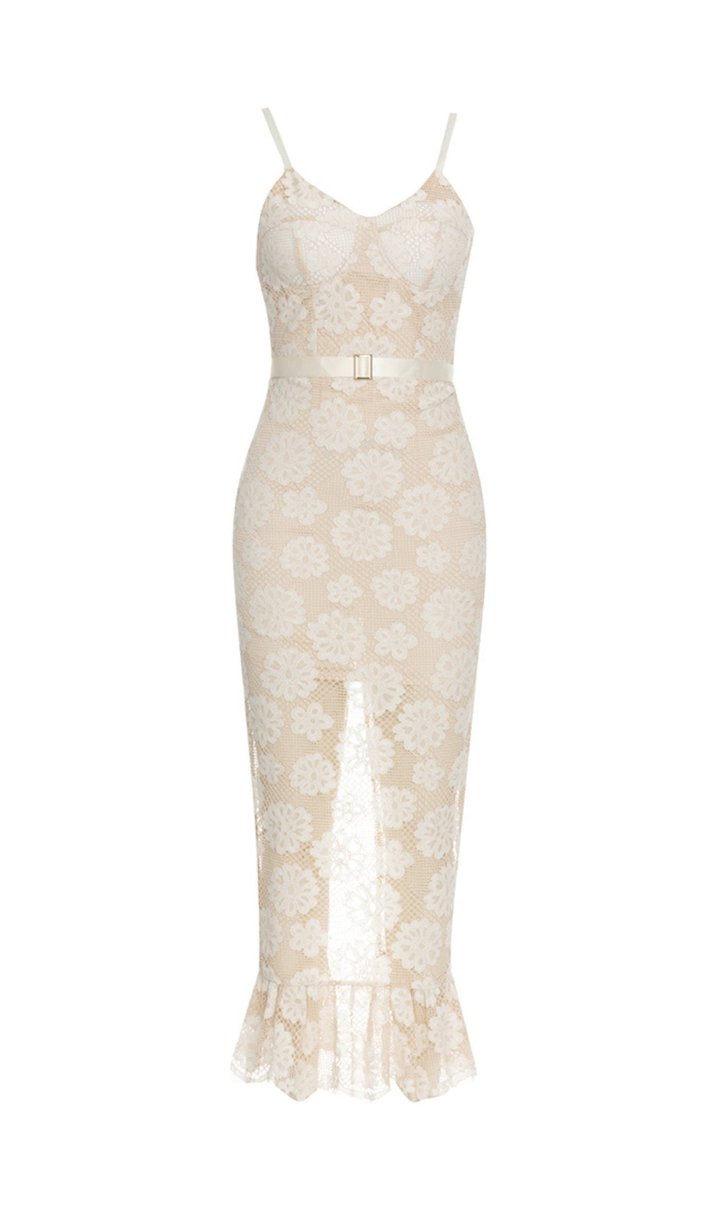 WHITE FLORAL EMBELLISHED LACE BODYCON MAXI DRESS  AIIZIE