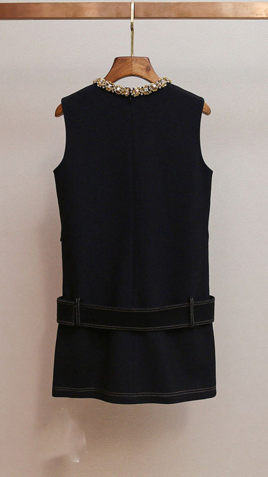AIIZIE HATSU DARK BLUE EMBELLISHED MINI DRESS WITH DIAMANTE COLLAR & BELT - product image