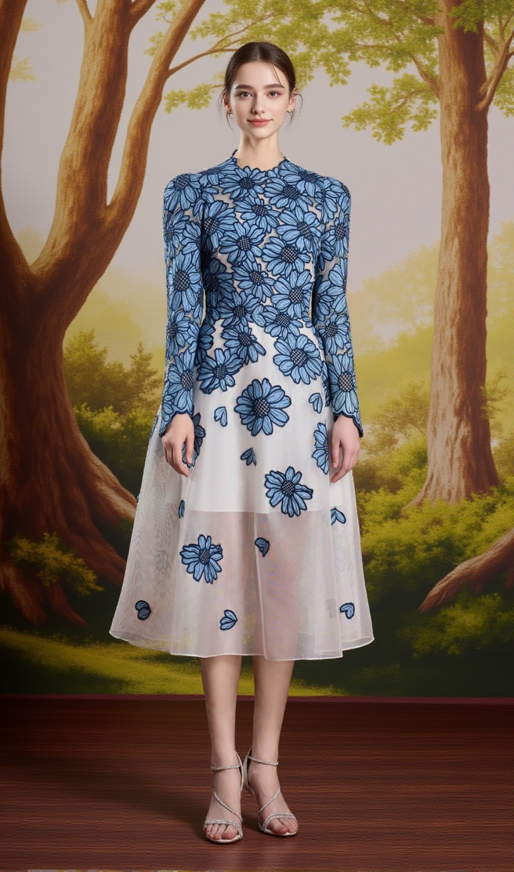 ABITO MIDI IN PIZZO CON SPALLE QUADRATE BLU-BIANCO DANIELLE