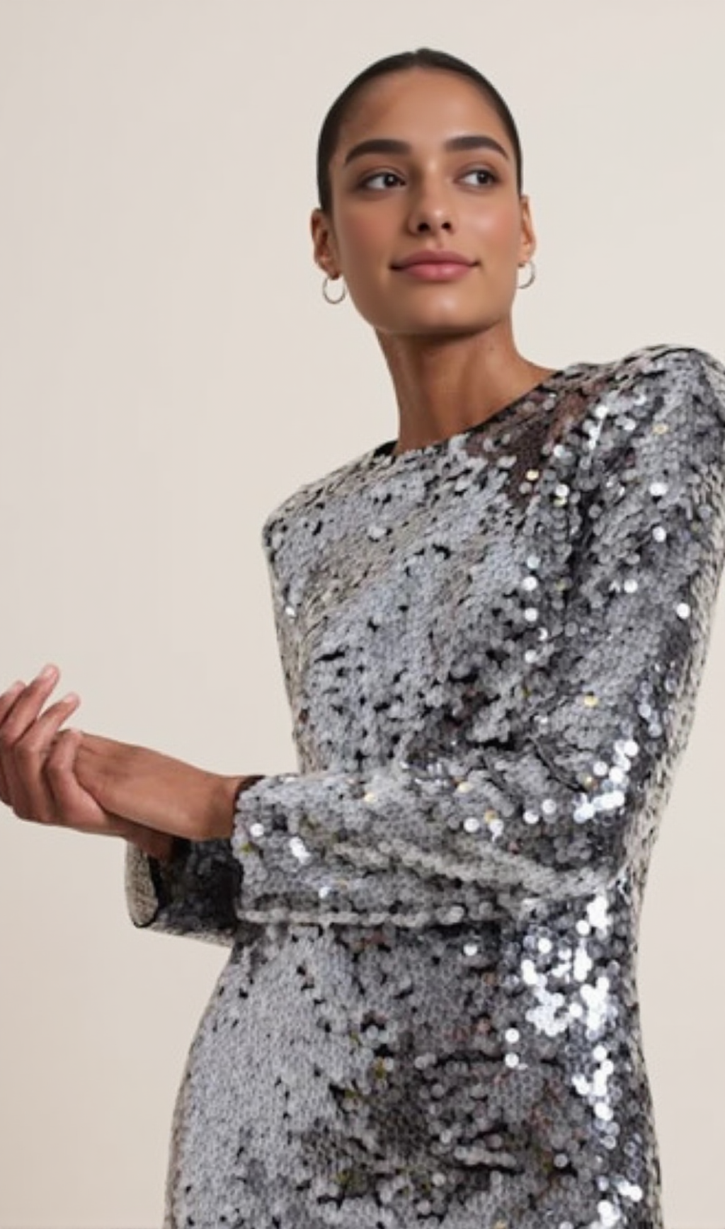 Mini abito Rhia con paillettes argento