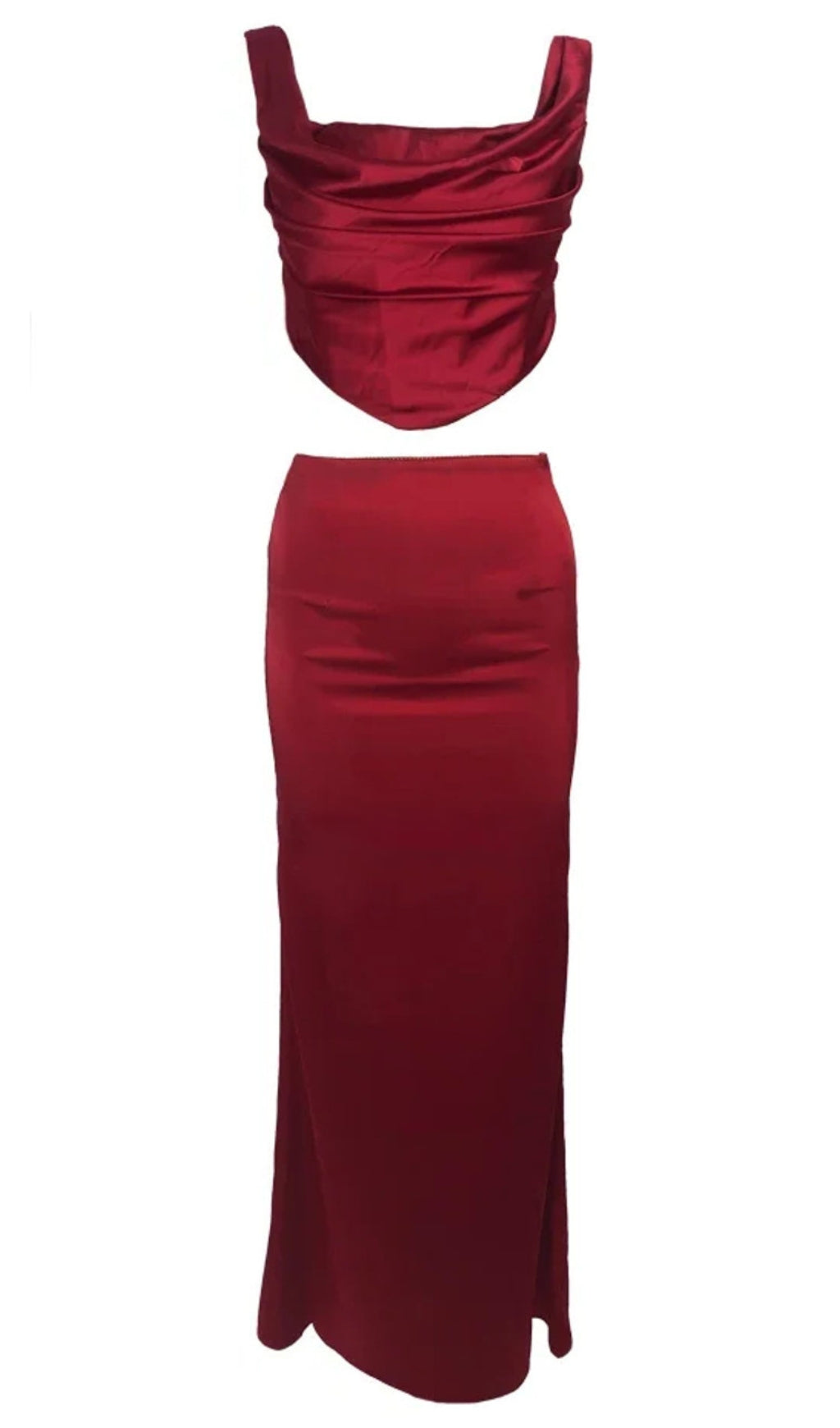 DRAPED CORSET TWO PIECE MAXI DRESS RED
