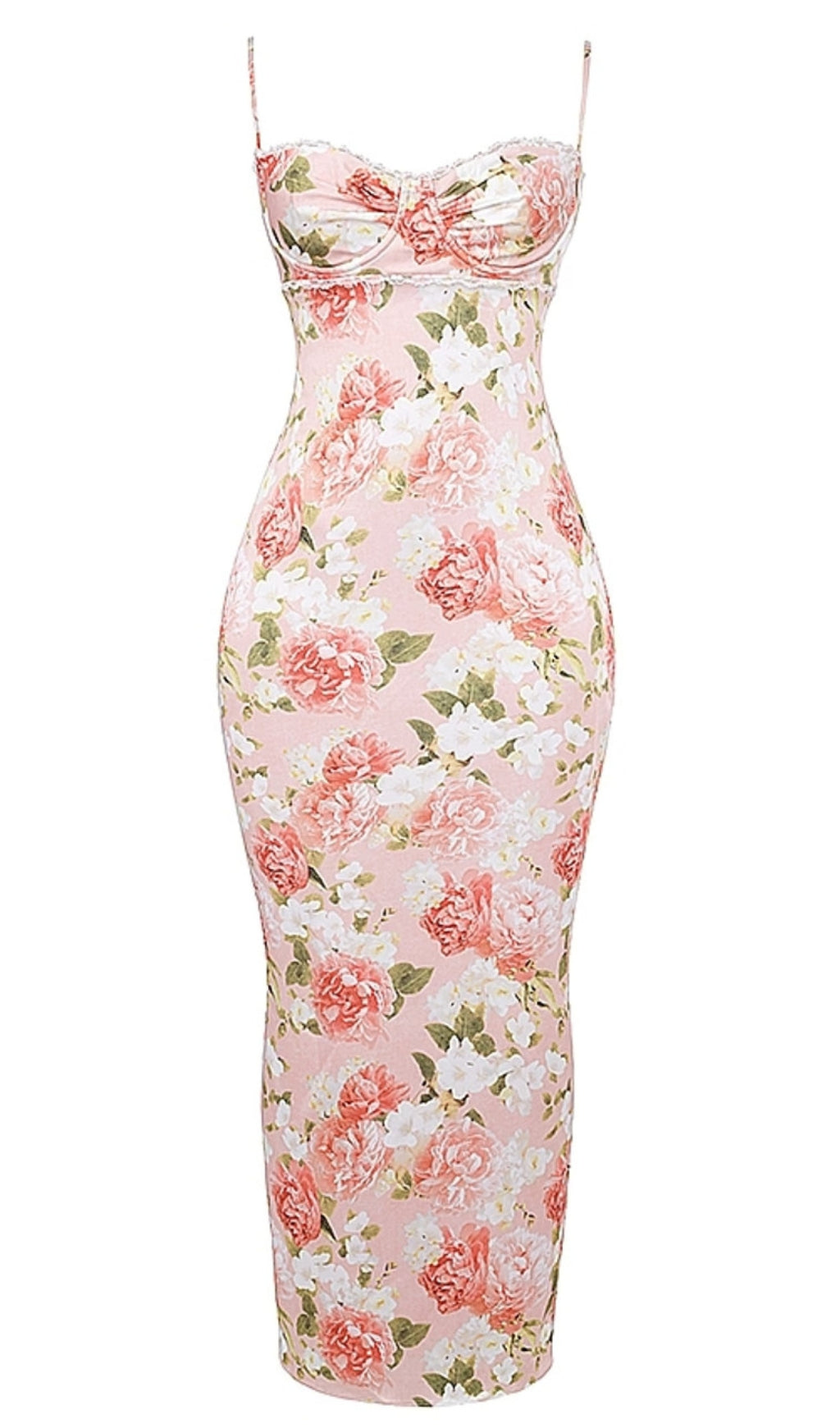 LACE BUSTIER FLORAL MAXI DRESS PINK