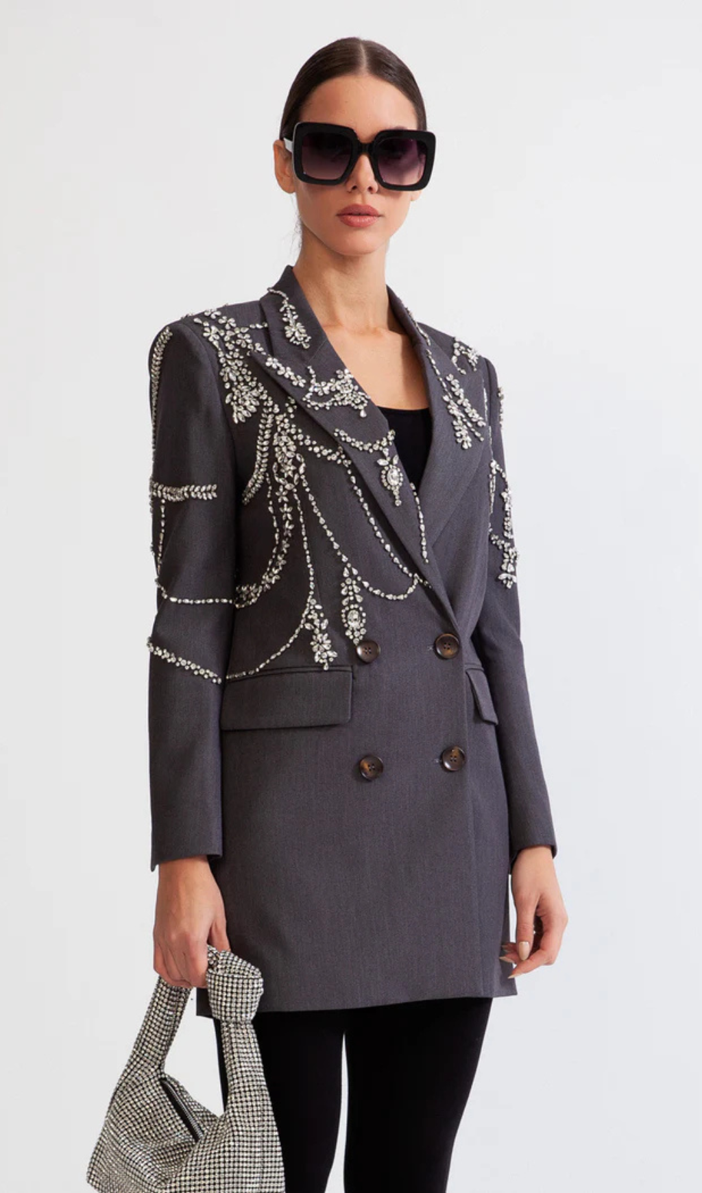 DOUBLE BREASTED LONG BLAZER WITH JEWELS