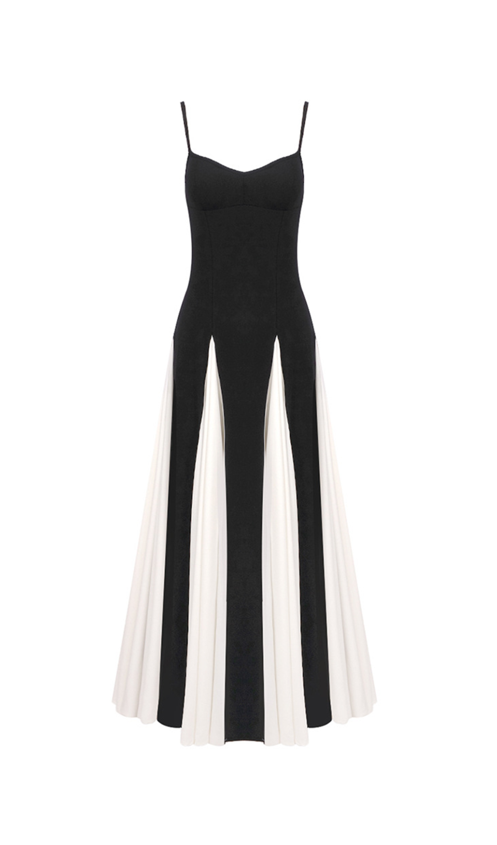 CLOTILDE CONTRAST COLOR SUSPENDER MAXI DRESS IN BLACK