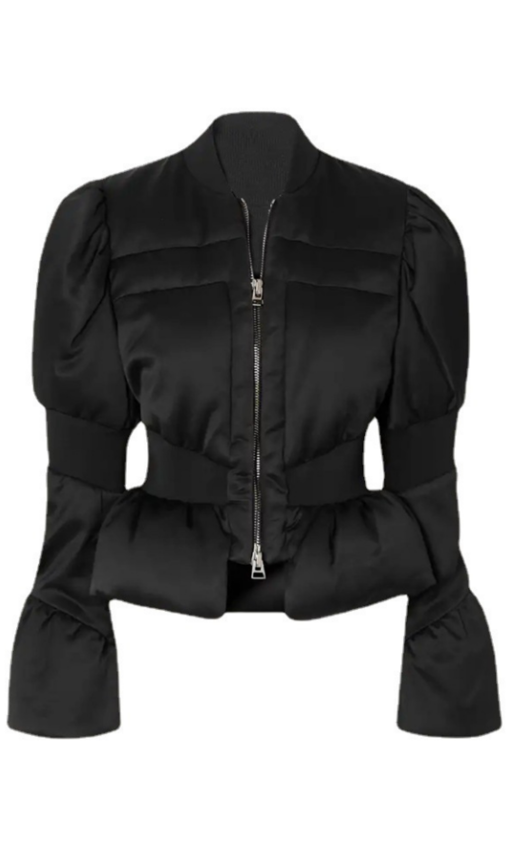 Olivgrüne, wattierte Satin-Schößchenjacke