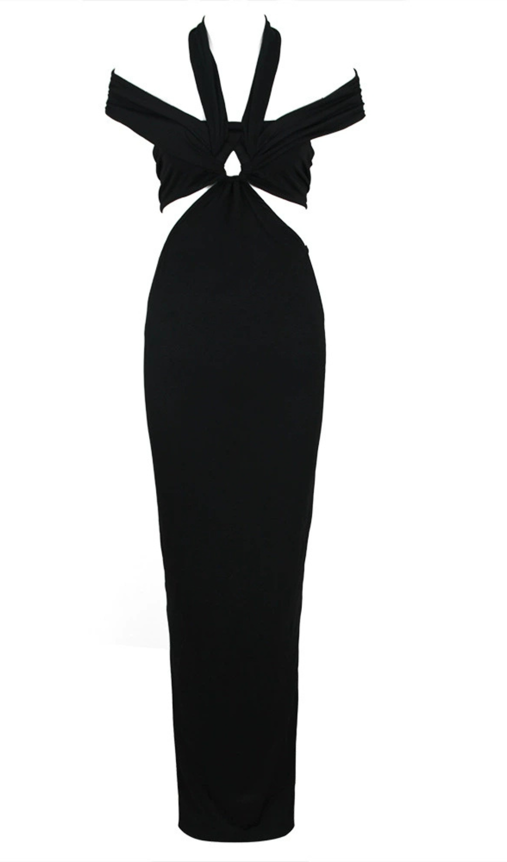 SCHWARZES CUTOUT-HALTER-BANDAGE-MAXIKLEID
