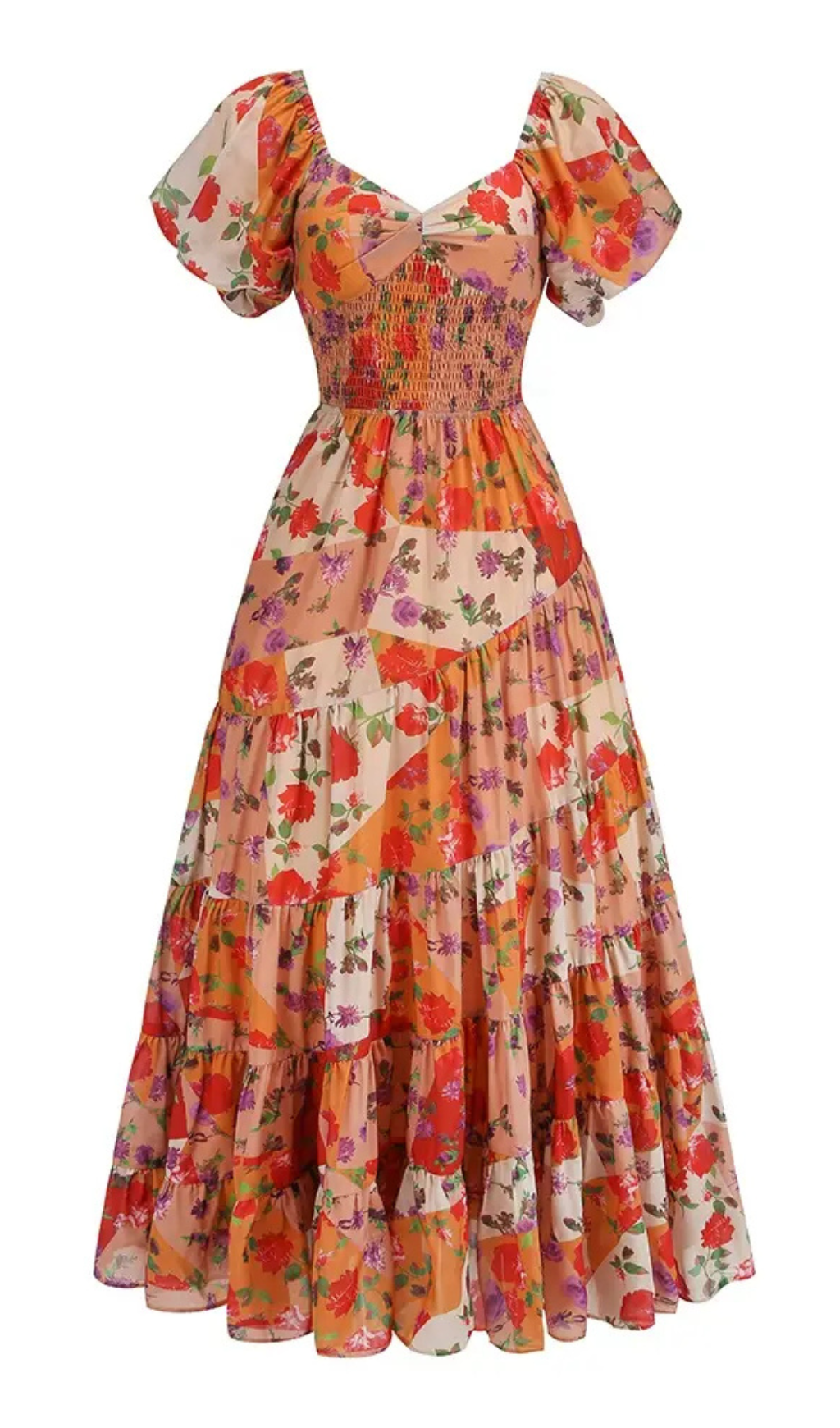 Maxikleid mit Blumenmuster und PUFFÄRMELN