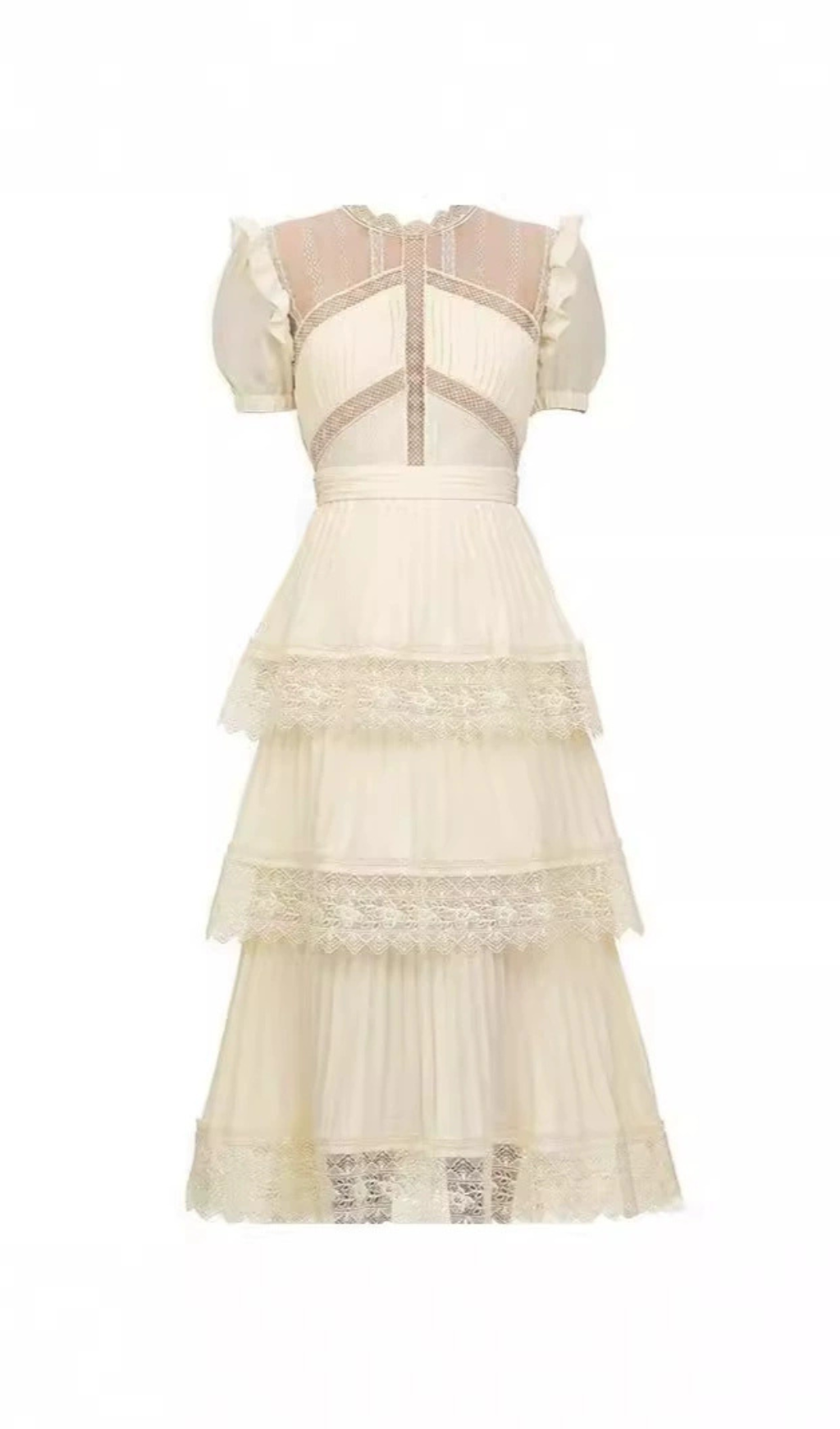 PLEATED LACE MIDI DRESS IN APRICOT