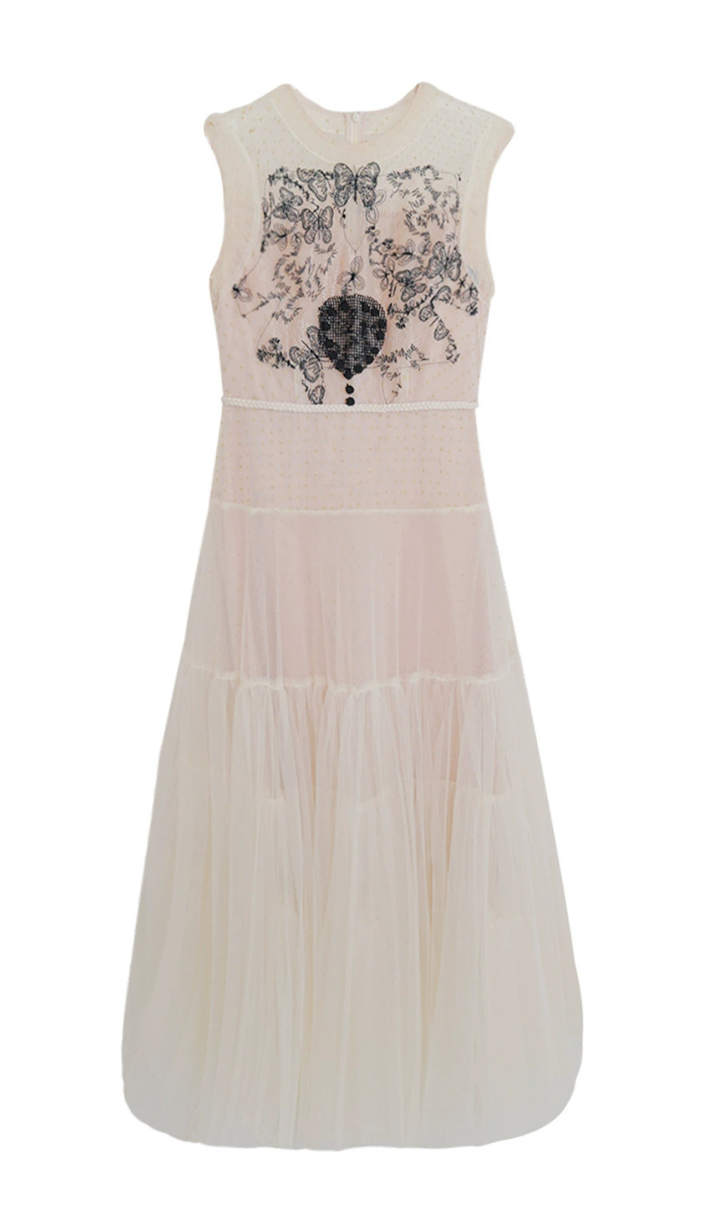 ABITO MIDI IN RETE RICAMATA GIALLO PALLIDO