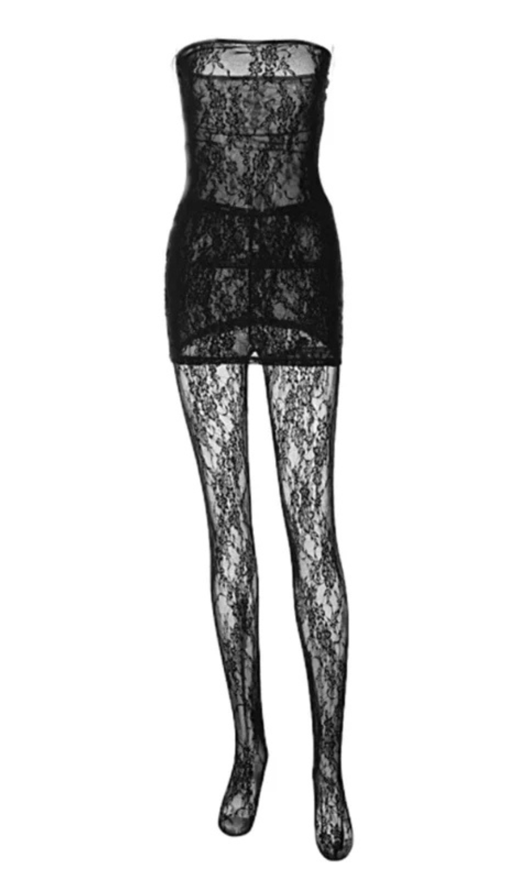 STRAPLESS LACE MINI JUMPSUIT IN BLACK