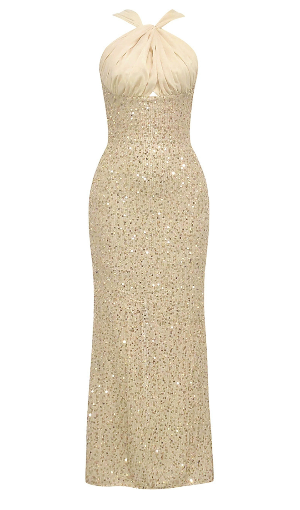 Neckholder-Maxikleid mit Pailletten und Schlitz auf der Rückseite