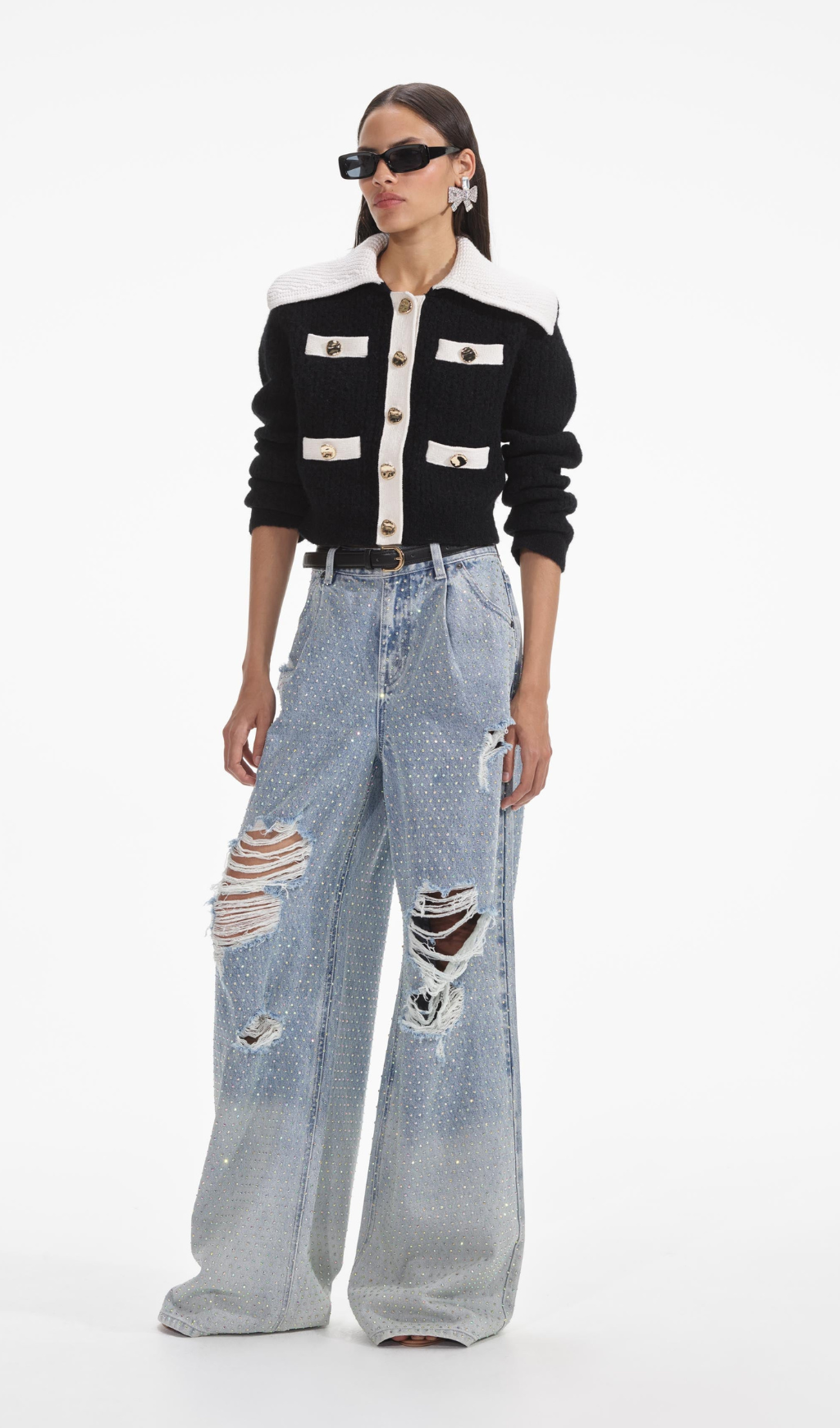 Schwarzer Cardigan aus Kaschmirmischung mit Kontrast