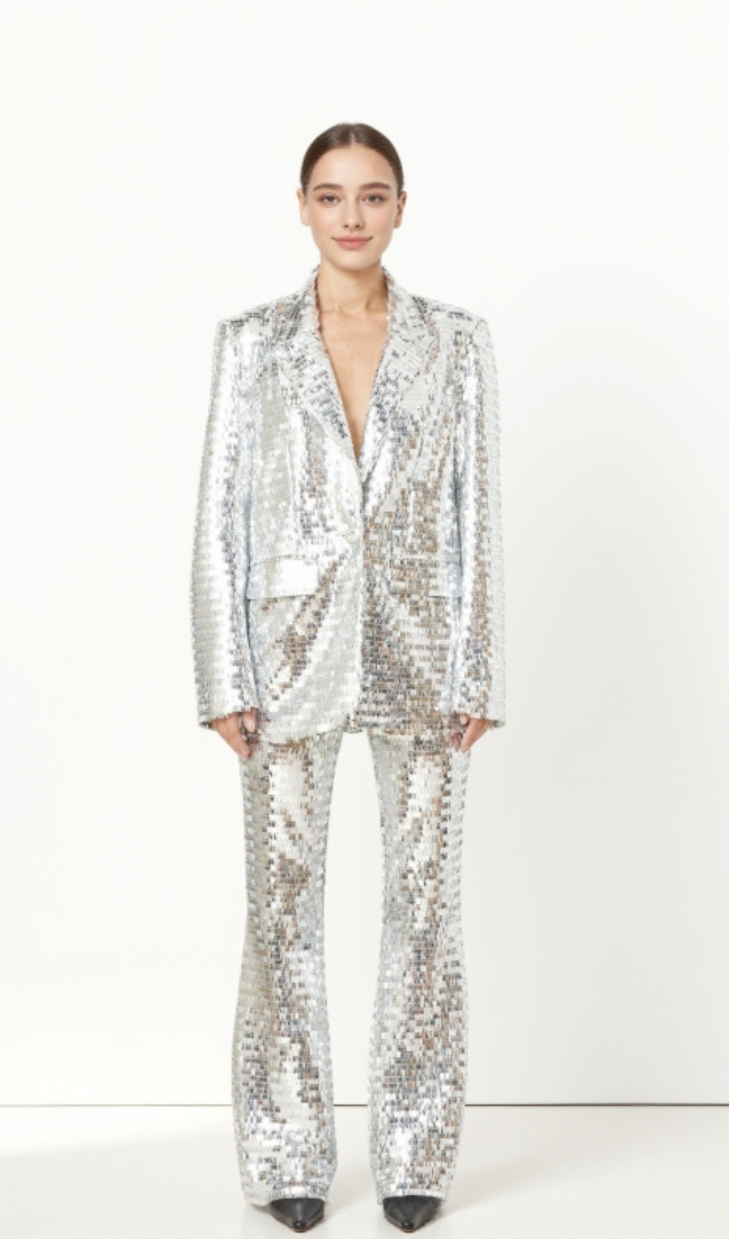 SET PANTALONI E BLAZER CON PAILLETTES ARGENTO