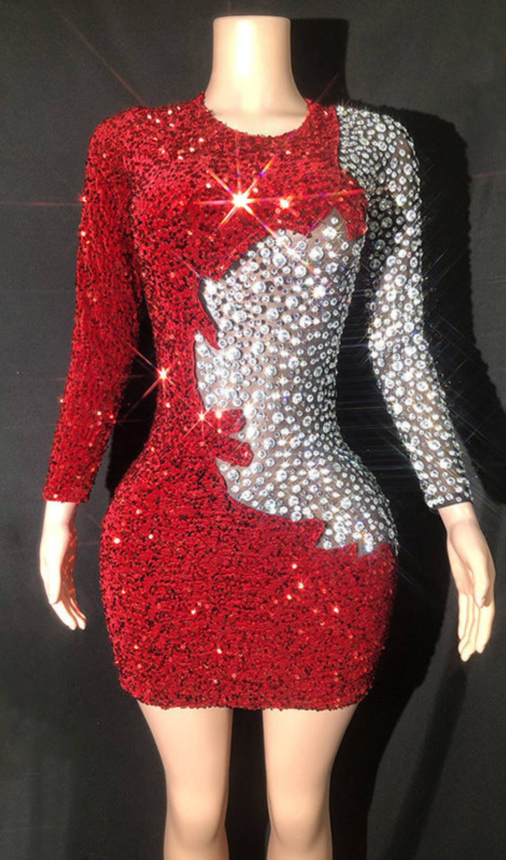 SEQUIN RHINESTONE PATCHWORK DRESS