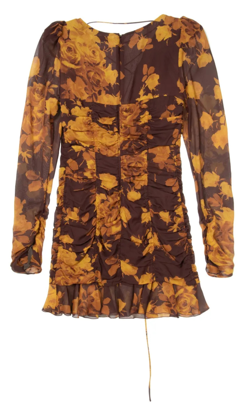 FLORAL PRINT HOLLOW TULLE MINI DRESS IN BROWN