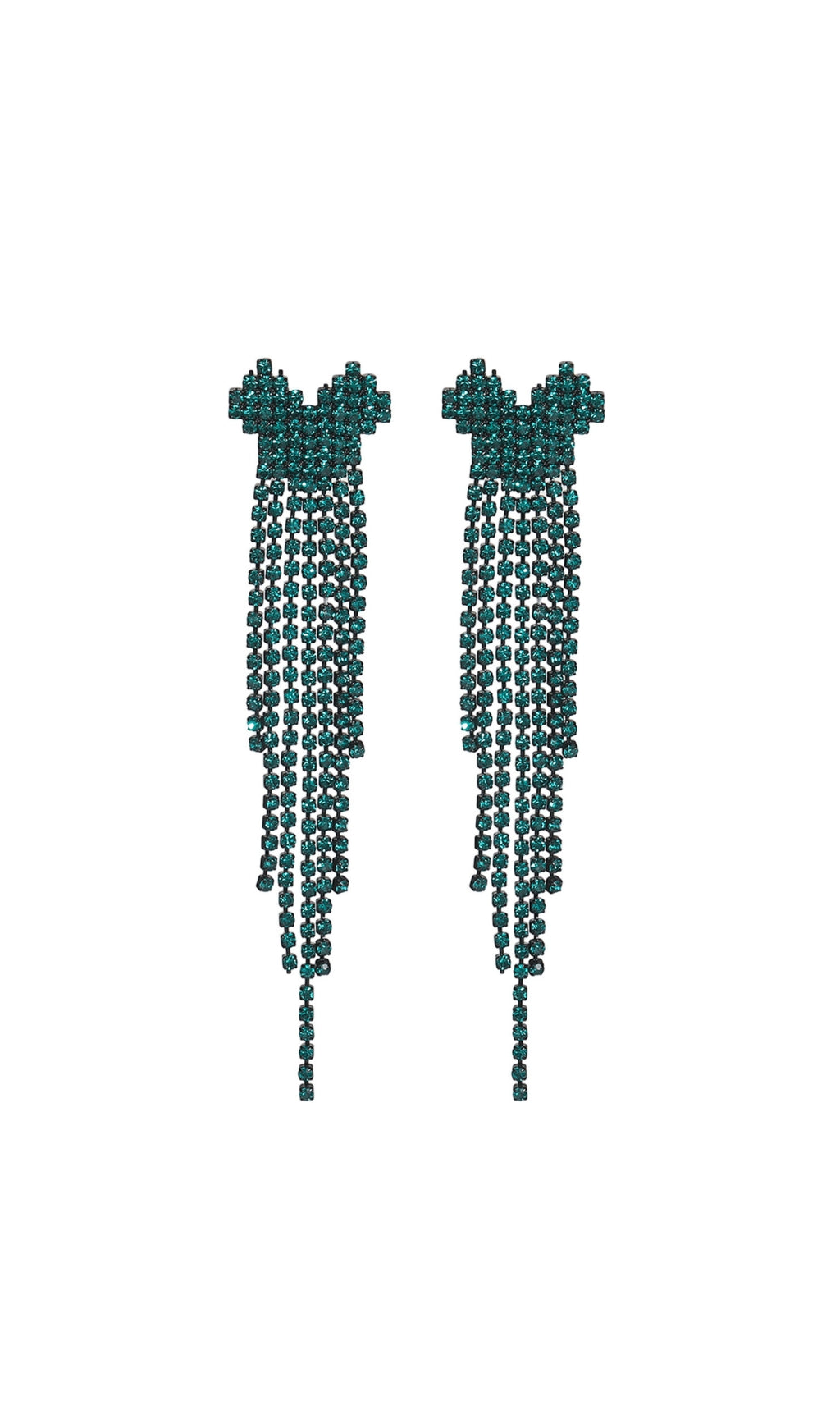 DAHLIA GREEN RHINESTONE HEART TASSEL EARRINGS
