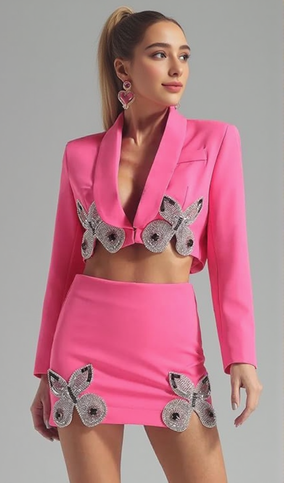 MERRICK BUTTERFLY CRYSTAL EMBELLISHED BLAZER IN PINK