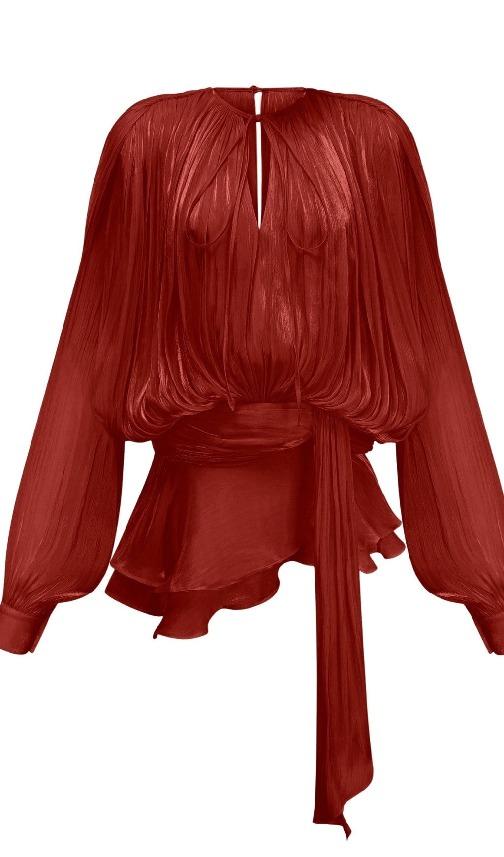 FULLY-PLEATED RUFFLED MINI DRESS IN RED