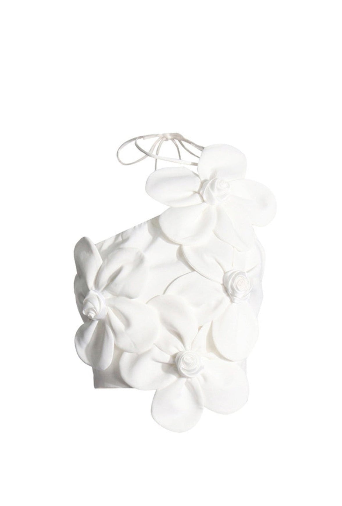 Weißes, bauchfreies Oberteil mit Blumenmotiv „Andia“