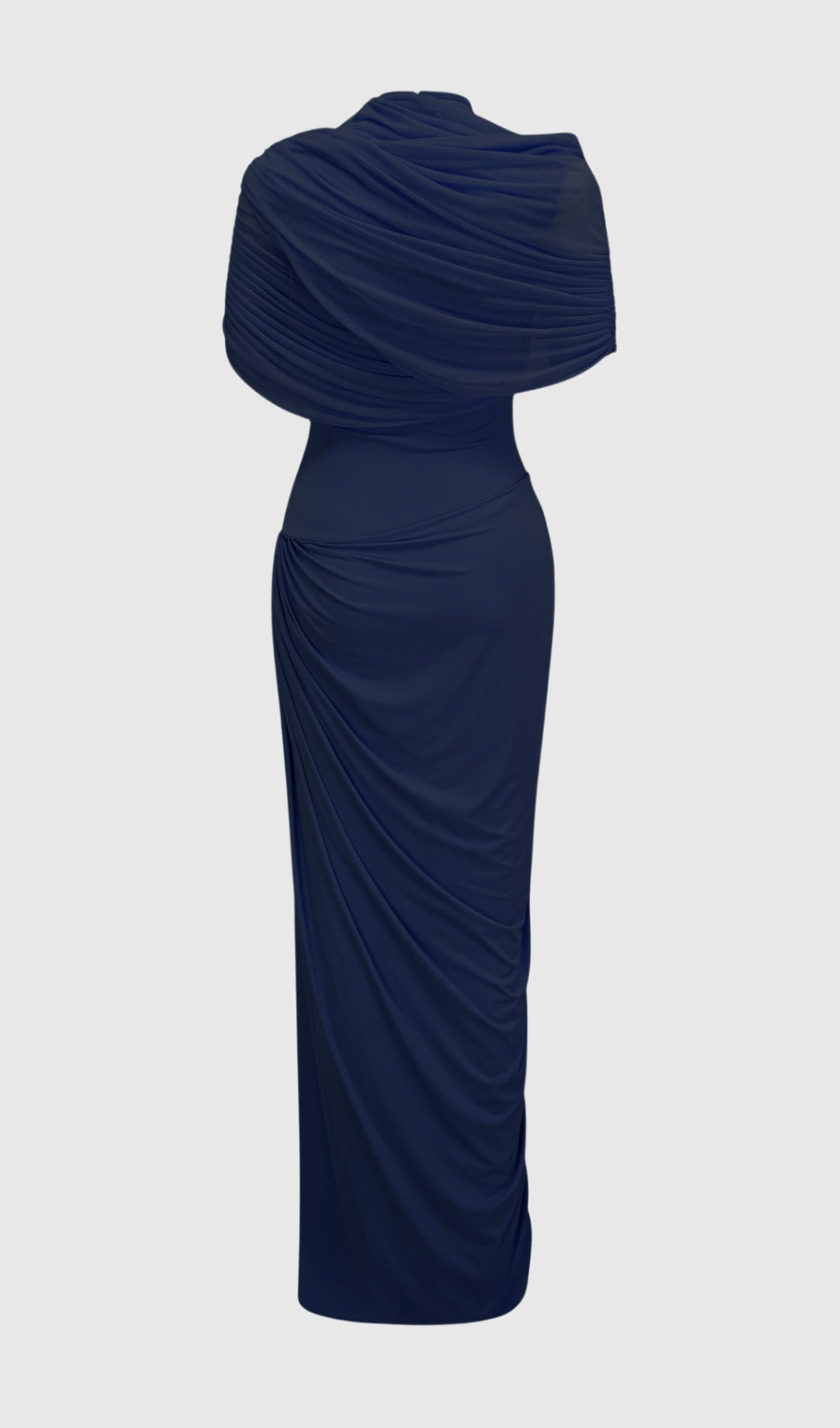 Aakifa – Asymmetrisches, drapiertes Maxikleid in Marineblau