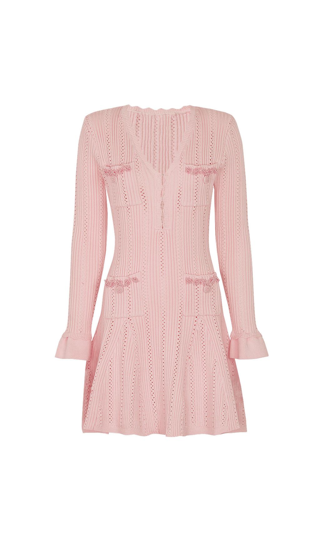 AIIZIE Elegant Pink Beaded Knit Mini Dress | Long Sleeve & Flattering Fit - product image