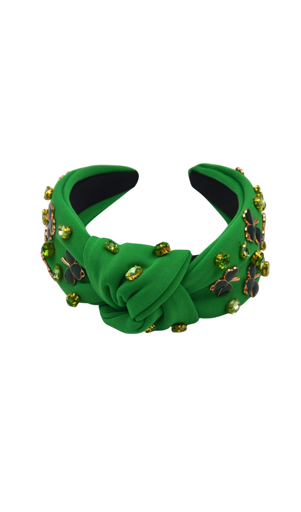 Schwarzes Kleeblatt-Stirnband mit Diamantbesatz