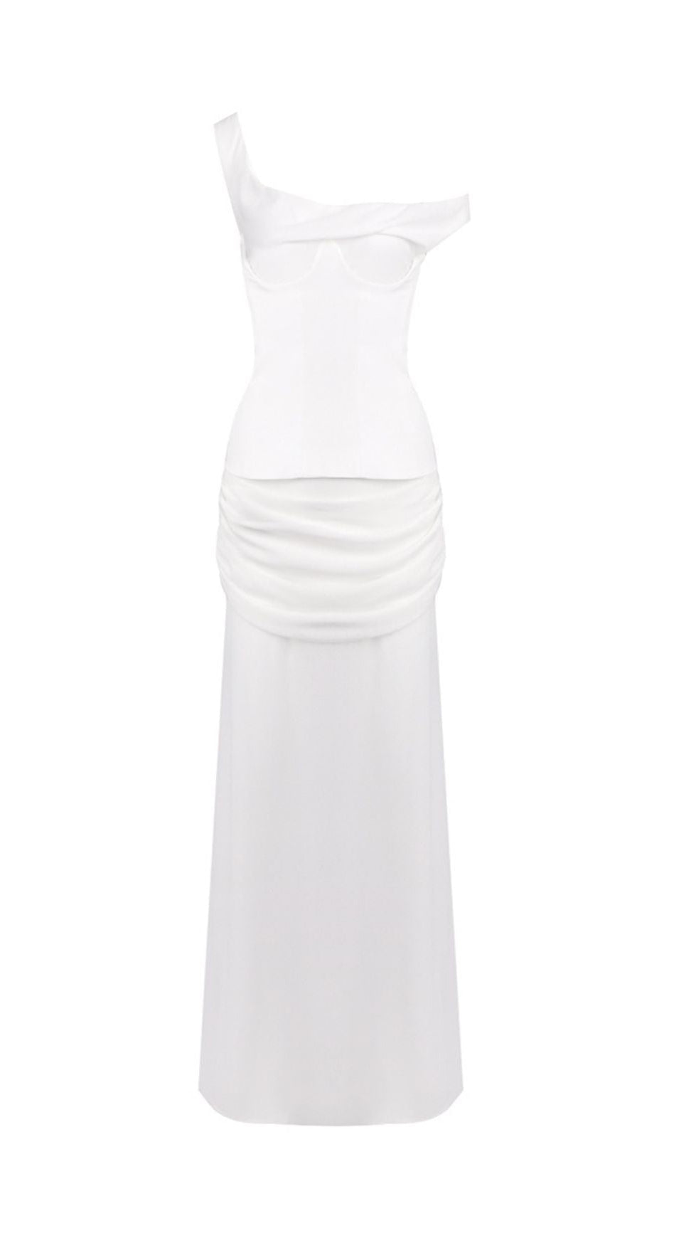 ISTAS WHITE CORSET MAXI DRESS | ELEGANT ONE-SHOULDER BRIDAL & GALA GOWN
