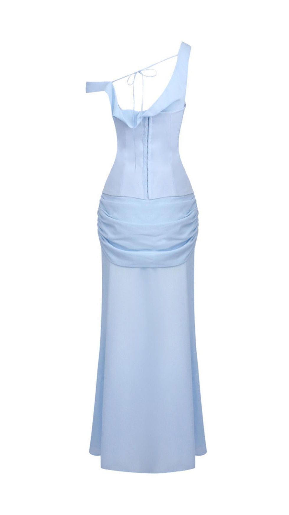 ISTAS SKY BLUE CORSET MAXI GOWN - ELEGANT ONE-SHOULDER FORMAL DRESS