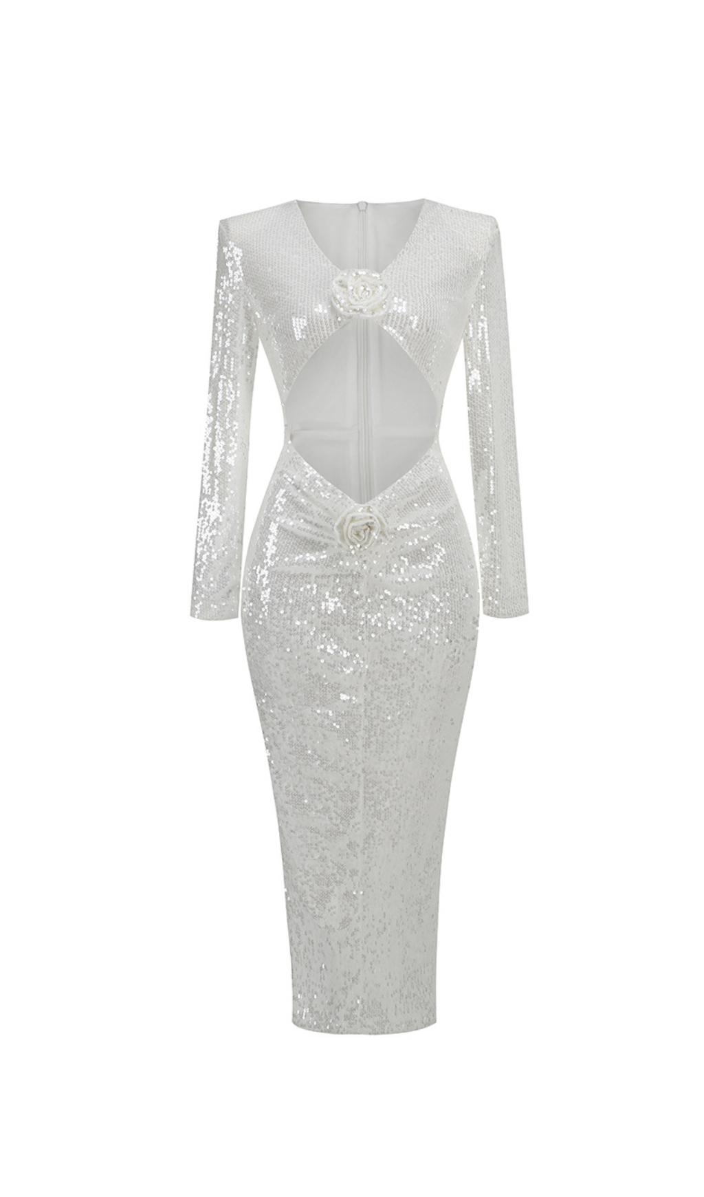 Maxikleid mit Pailletten und Blumenausschnitt